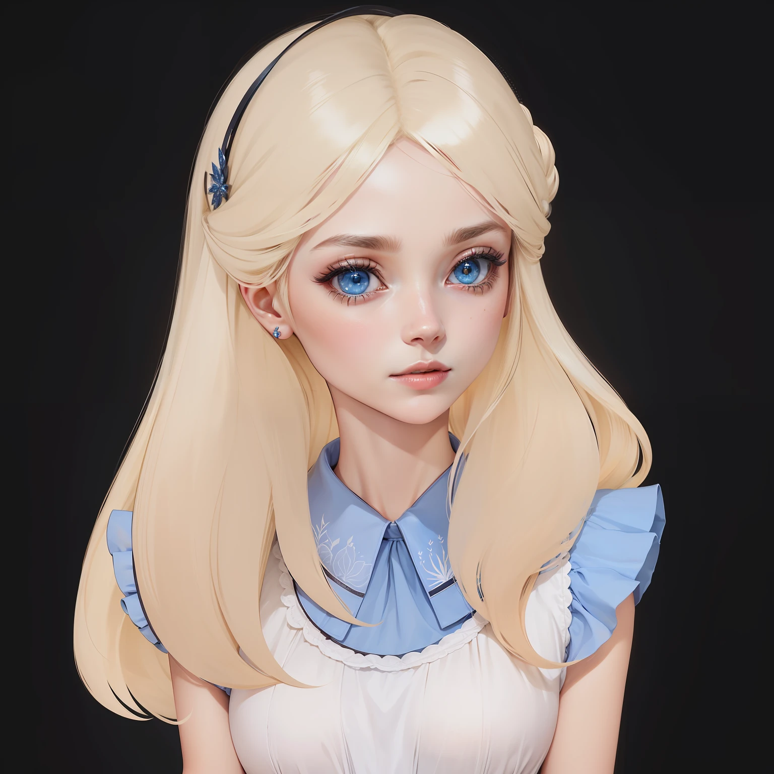 melhor qualidade, Excelente qualidade de imagem, 8k, master part: 1.2, ultra detalhado, garota linda, rosto de porcelana, cabelo blond, olhos azuis, tiara on head, roupa azul clara e branca, pintura de personagem bonita, epic exquisite character art, Detalhes ultra-detalhados da roupa --auto