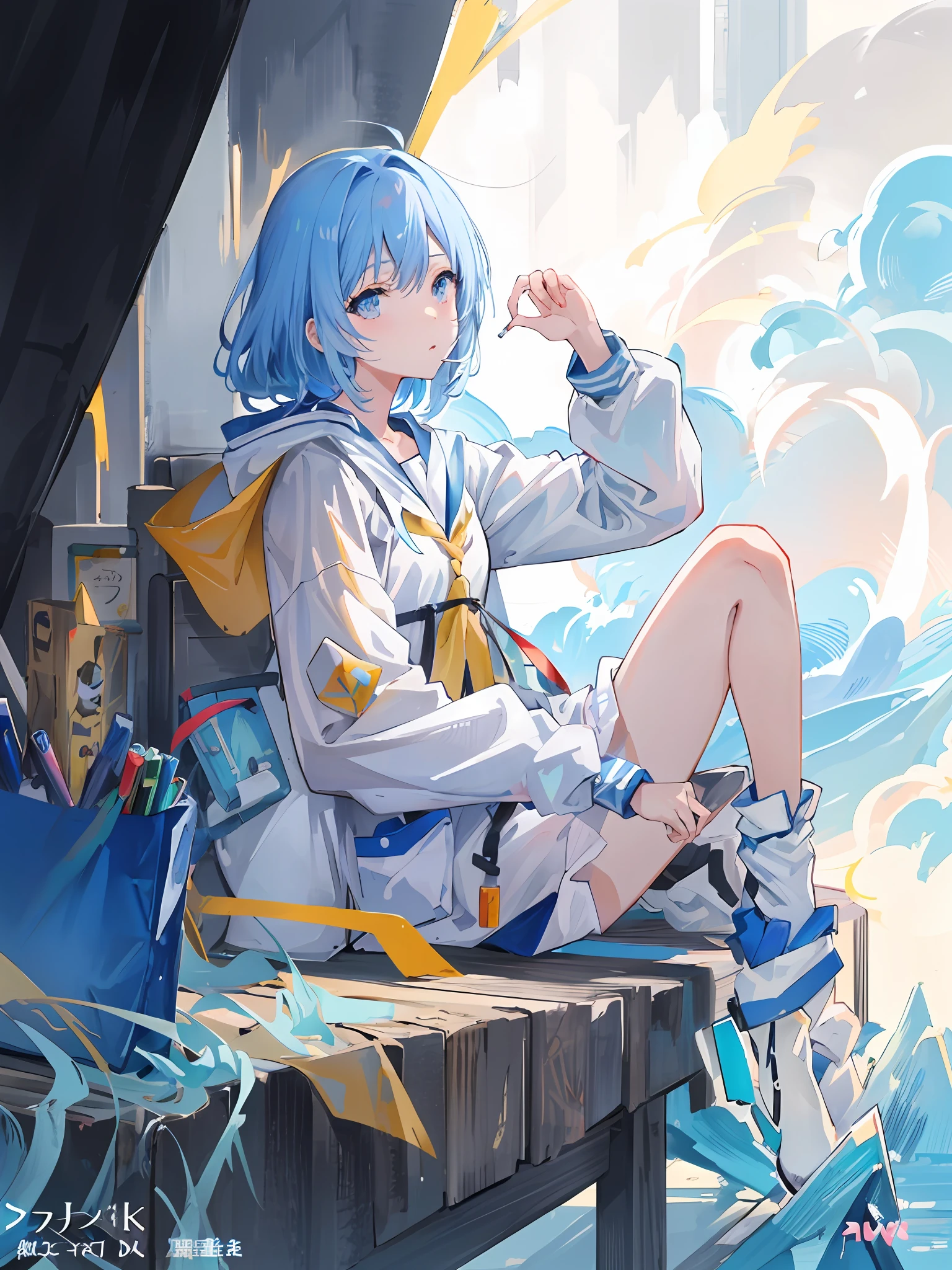 Anime girl sitting on bench,cigarette in his hand, style of anime4 K, Anime art wallpaper 8 K, Anime art wallpaper 4k, Anime art wallpaper 4 K, trending on artstation pixiv, anime moe art style, Digital art on Pixiv, High Quality Anime Art Style, Guweiz in Pixiv ArtStation, Anime style illustration