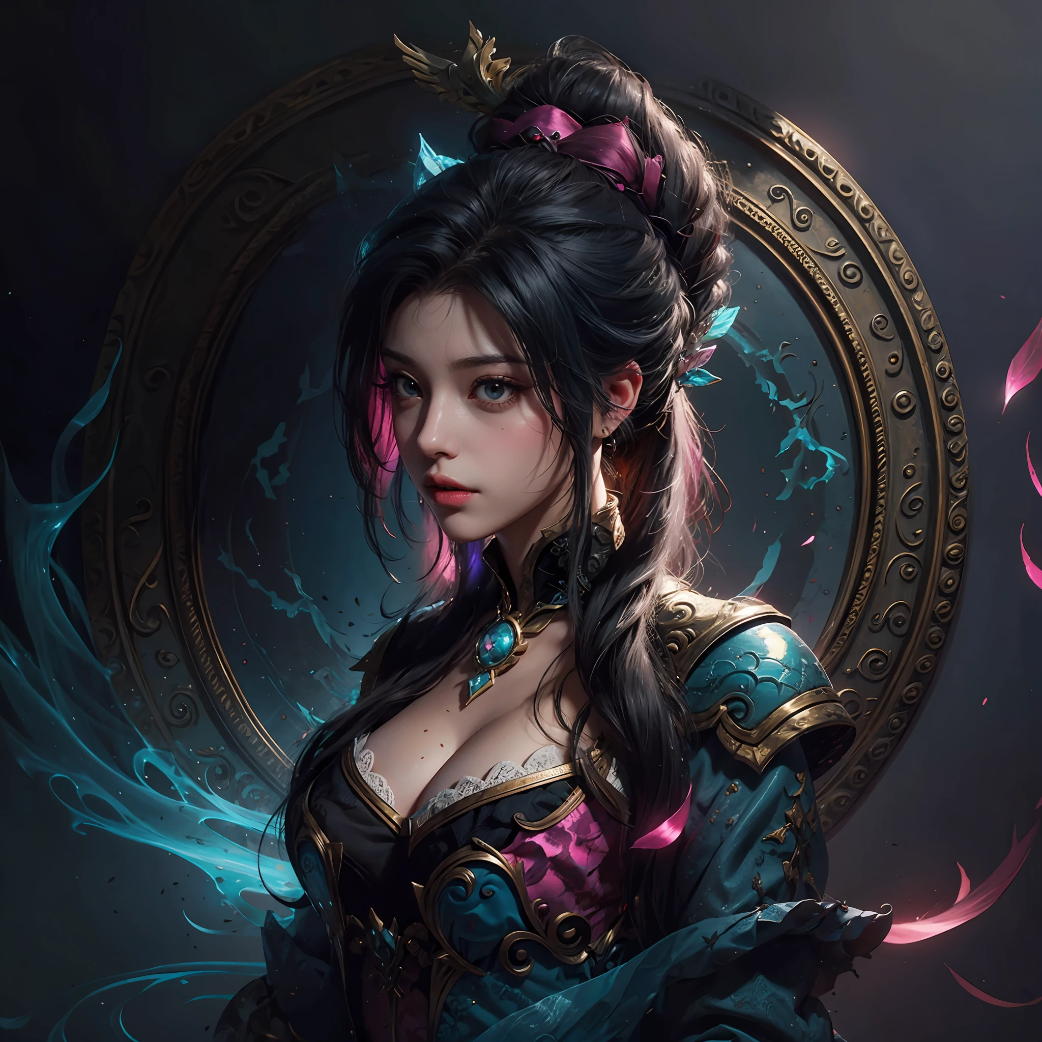 um close up de uma pessoa segurando uma espada em um jogo, jinx arcano, Fenda Selvagem, Piltover, Orianna, Estilo League of Legends, Catherine, Samira de League of Legends, Modelo IG | Artgerm, fuchsia skin, Irelia, Brigitte, Ashe, pele fuschia, fuchsia skin below the armor, Leblanc --auto