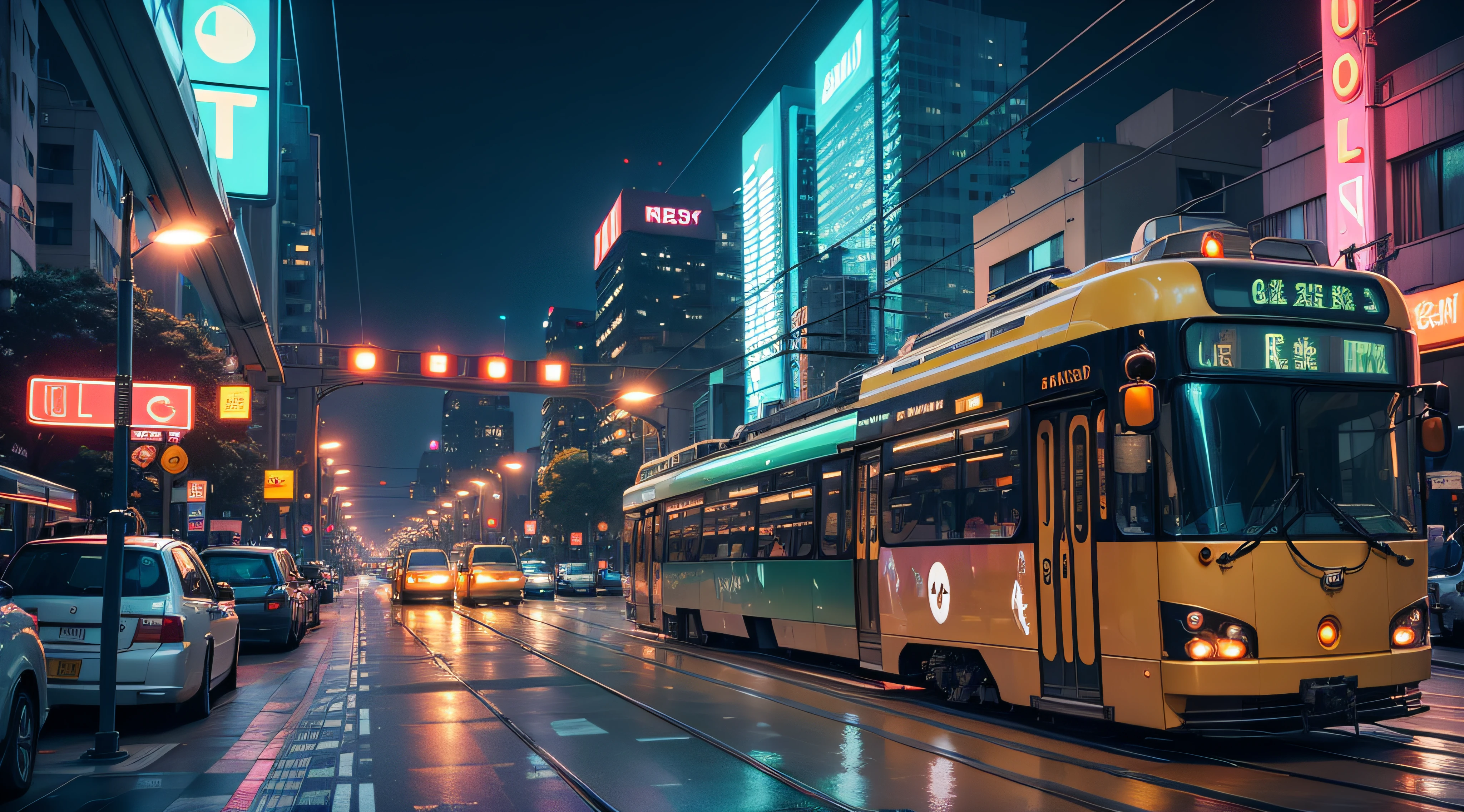 Real city,Neon lights and high-rise buildings,The traffic is endless,There are modern trams --auto