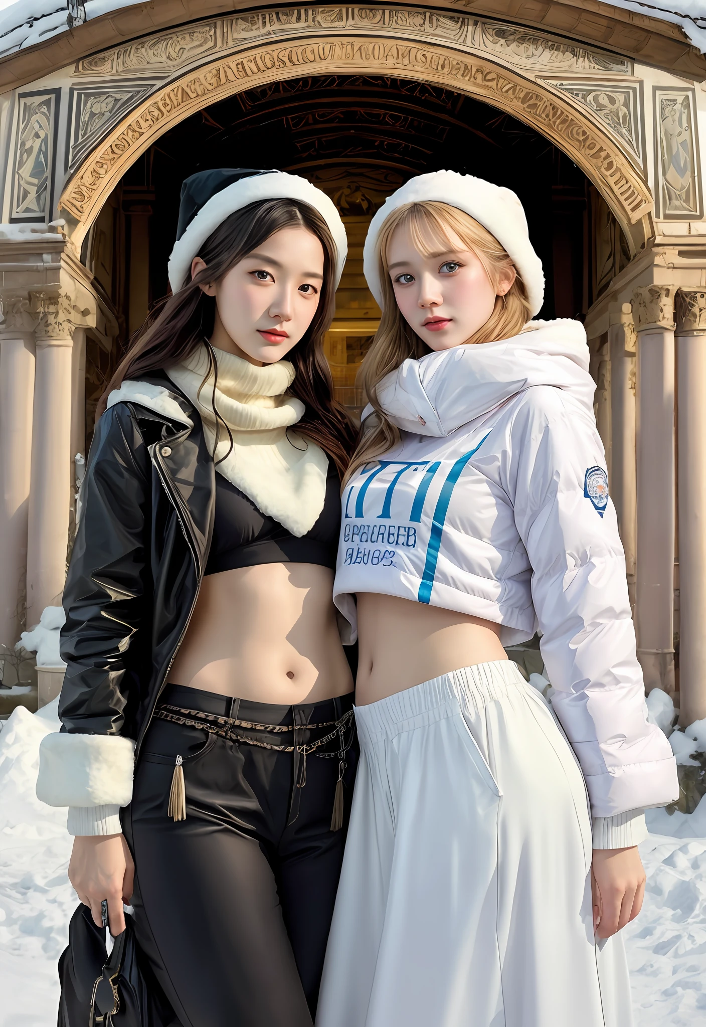 modelshoot style,winter,snowy, (extremely detailed CG unity 8k wallpaper),winter,snowy,full shot body photo of the most beautiful artwork in the world, stunningly beautiful photo realistic cute women, a hyper realistic ultra detailed photograph of a beautiful girl as a female 2020s dancer ,(princess eyes,shiny pupils), detailed symmetric beautiful hazel eyes, detailed gorgeous face,highly detailed, vibrant,professional majestic oil painting by Ed Blinkey, Atey Ghailan, Studio Ghibli, by Jeremy Mann, Greg Manchess, Antonio Moro, trending on ArtStation, trending on CGSociety, Intricate, High Detail, Sharp focus, dramatic, photorealistic painting art by midjourney and greg rutkowski