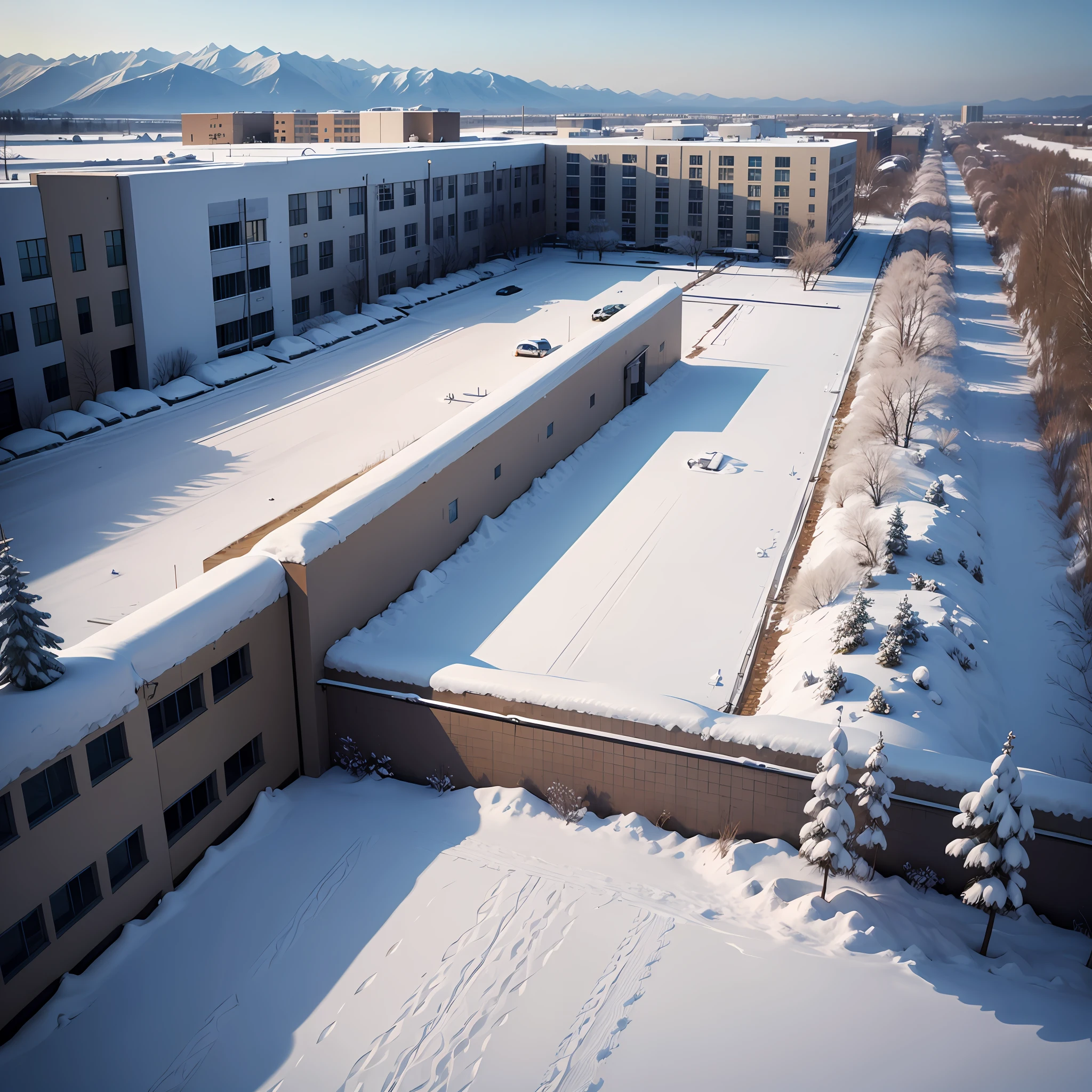 hospital, snow, landscape, top photo --auto