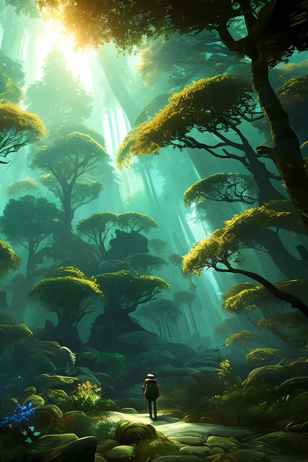 It was actually a tree that was thousands of feet tall,With a big 'green hat',The trees are full of foliage,Hang down the road and clear the air