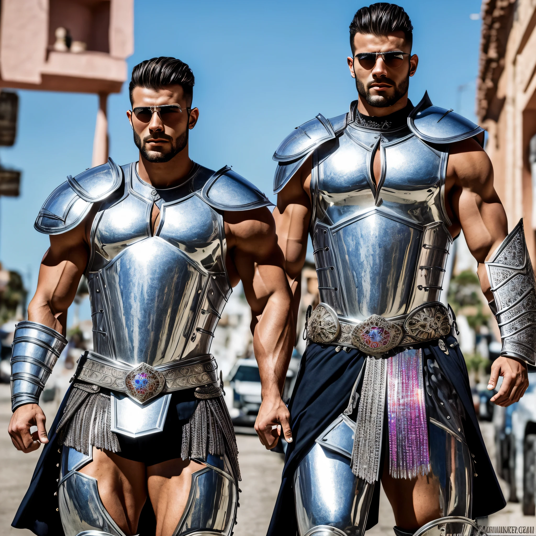 Gigachad gonzalo gubero bobadilla muscular with face of shakira, handsome roman warrior A photograph of a flat silver armor made of white titanium and some crystal , Rainbow of RGB LEDs , traje de poder , gradiente , elegante , para homens , minimalismo moderno , linhas de baixo poli , punk core , sonhador , colorido , distopia , divino , misterioso , bending pose , pose , pose de moda --auto