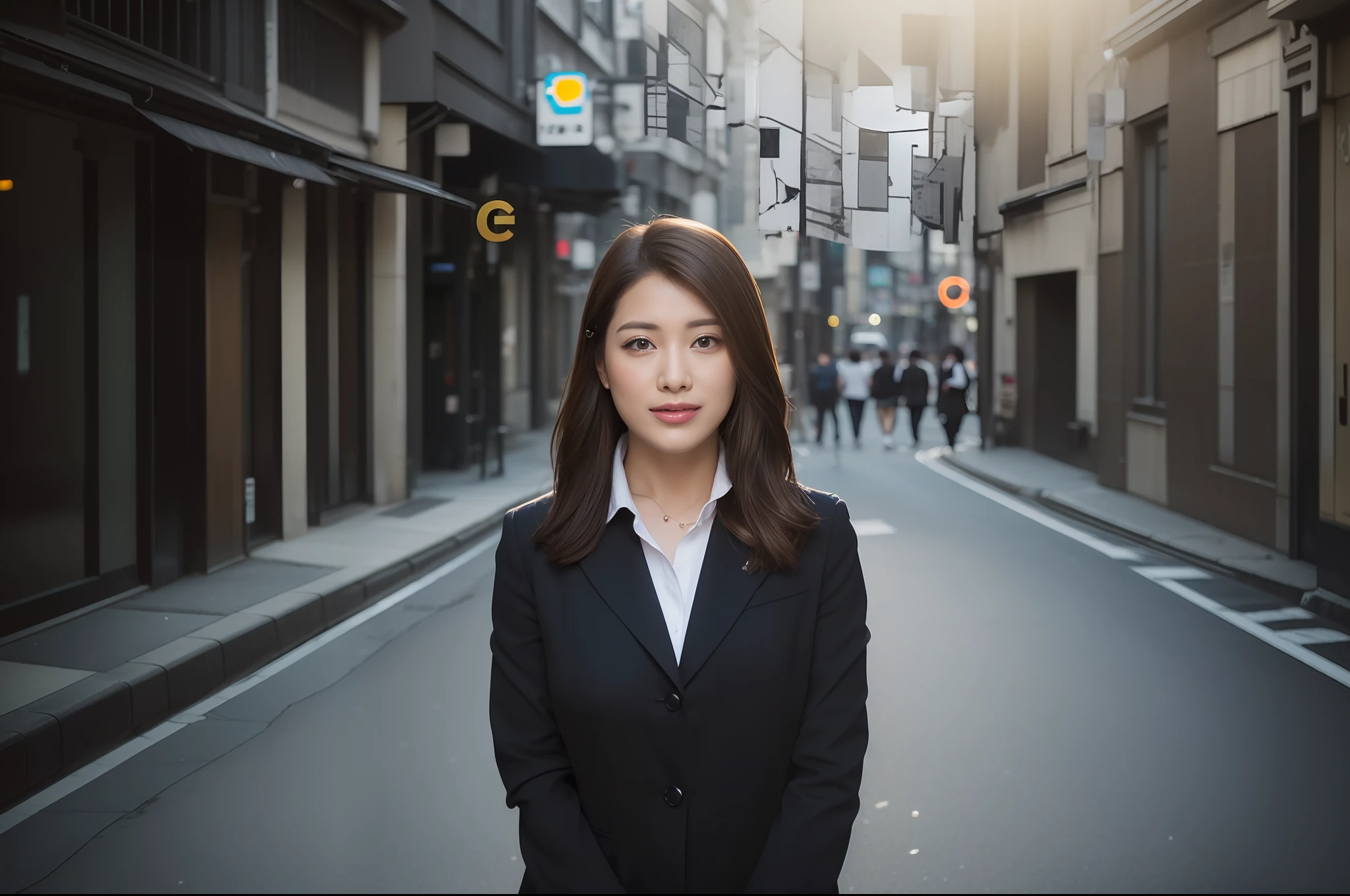 ((top-quality、8k、masterpiece:1.3))、foco nítido:1.2、Perfect Body Beauty:1.4、Slim abs:1.2、((dark brown hair、huge tit:1.2))、(natural soft light、street corner:1.2)、Highly detailed facial and skin texture、A detailed eye、二重まぶた、(((dynamic ungle))),Streets of Tokyo