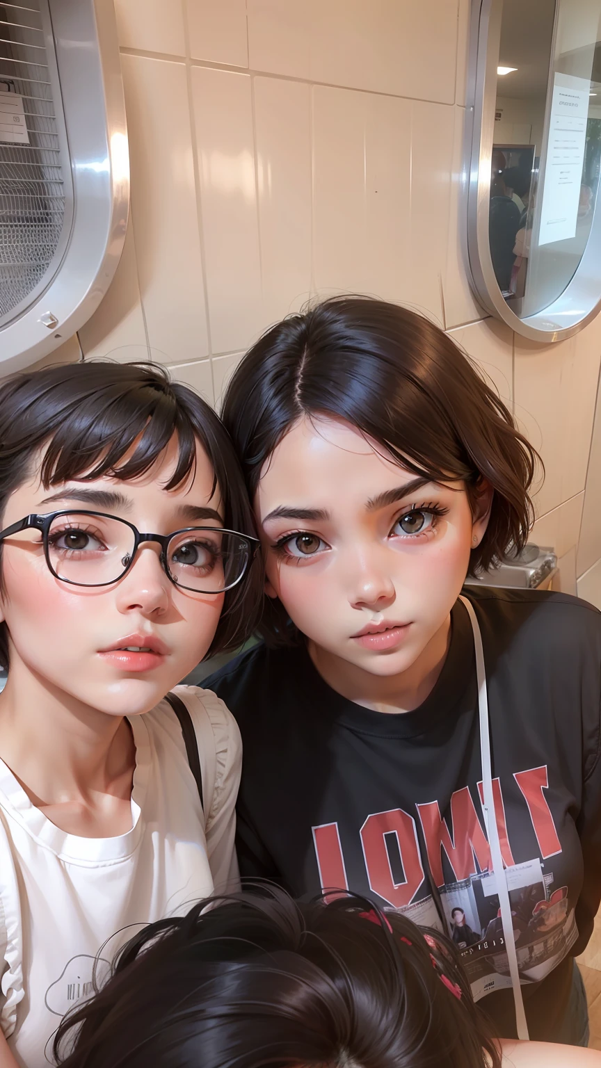 Two girls with short and medium hair,Handsome and confident,photorealestic --auto