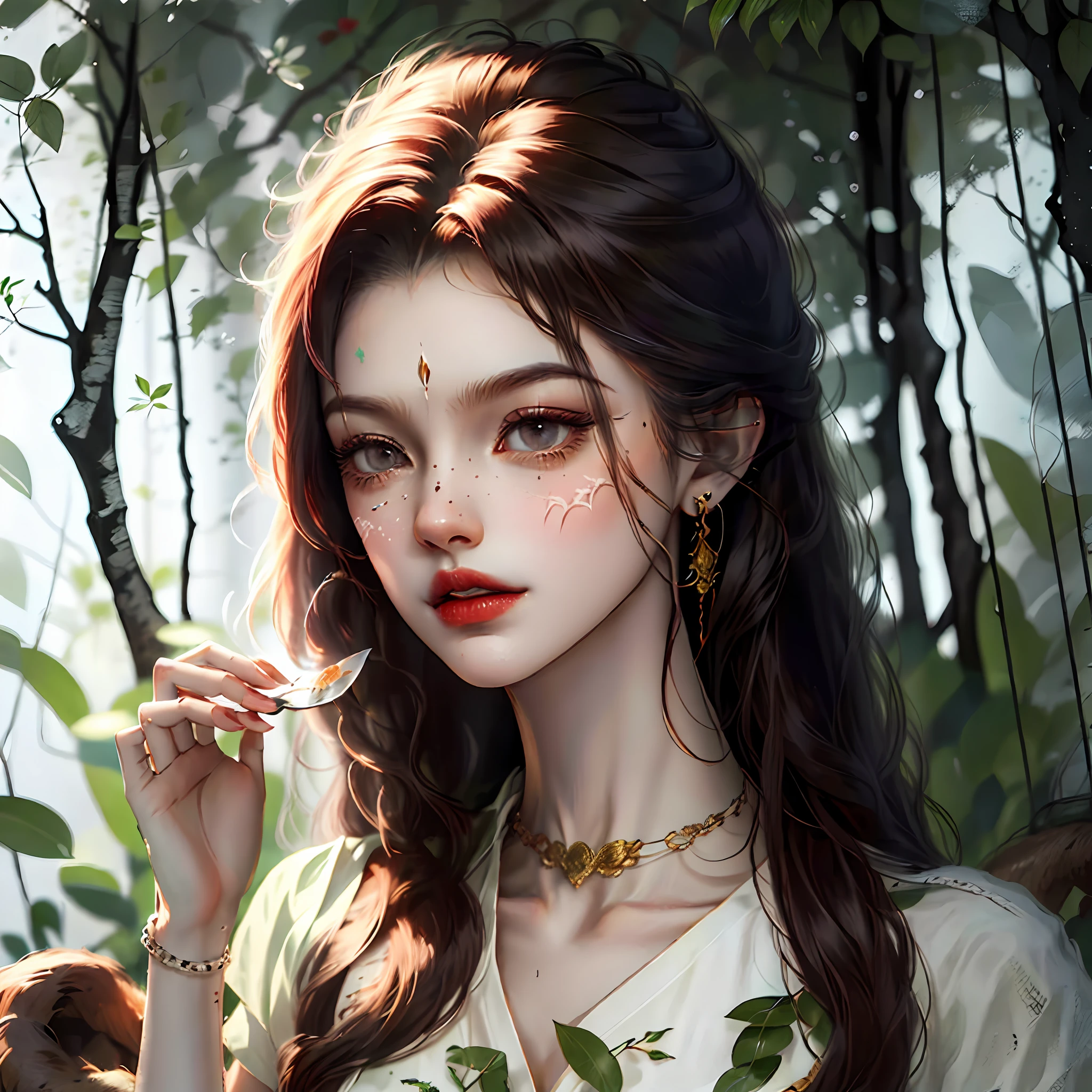 long whitr hair，dark-skin，ln the forest，Primitives，irate --auto