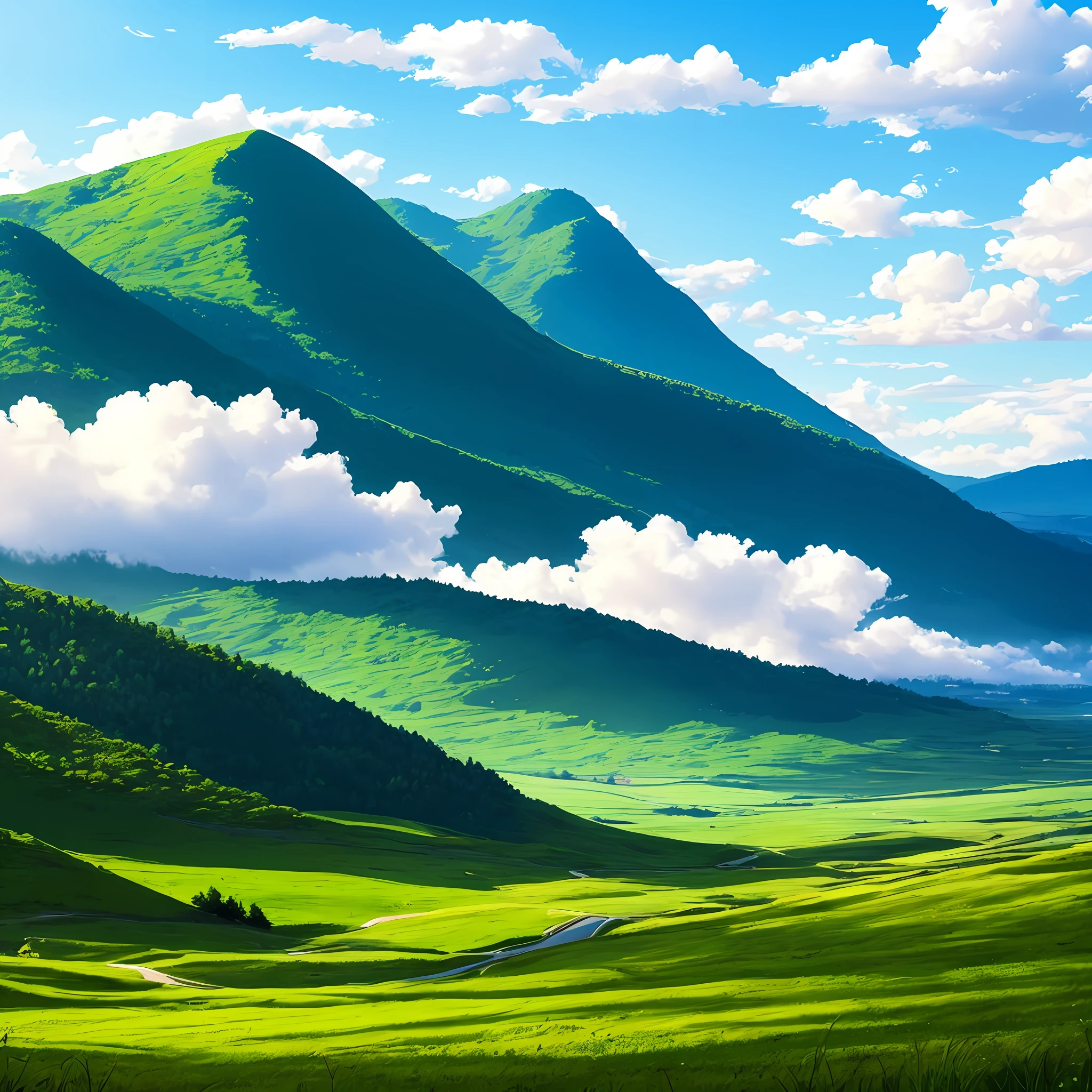 White clouds, green mountains, meadows --auto