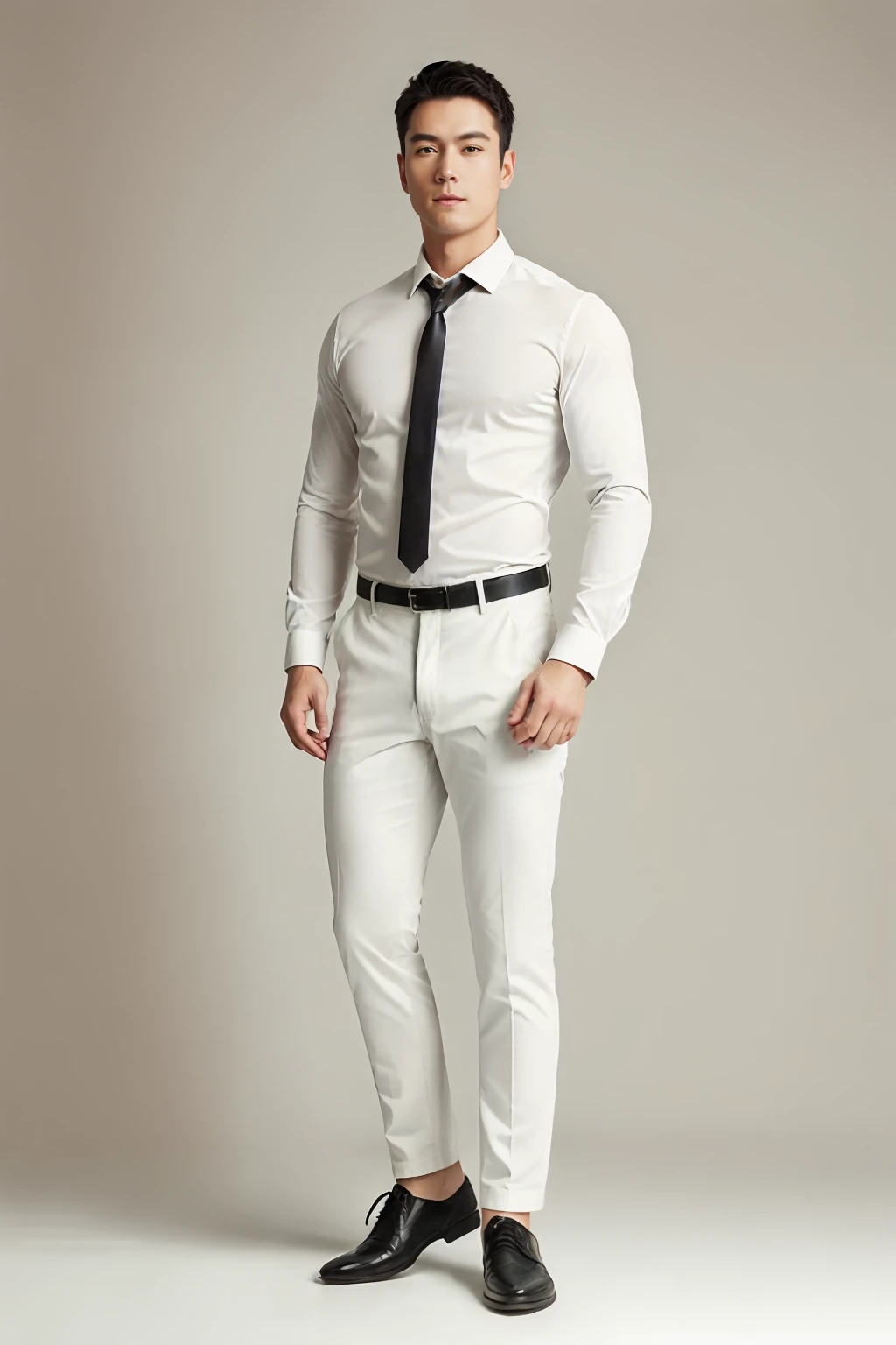 1man,
a 30 y.o muscular male wearing long-sleeve white shirt and tie, wearing leather shoes, full body,
soft lighting,
masterpiece, best quality, 8k uhd, dslr, film grain, Fujifilm XT3 photorealistic painting art by midjourney and greg rutkowski