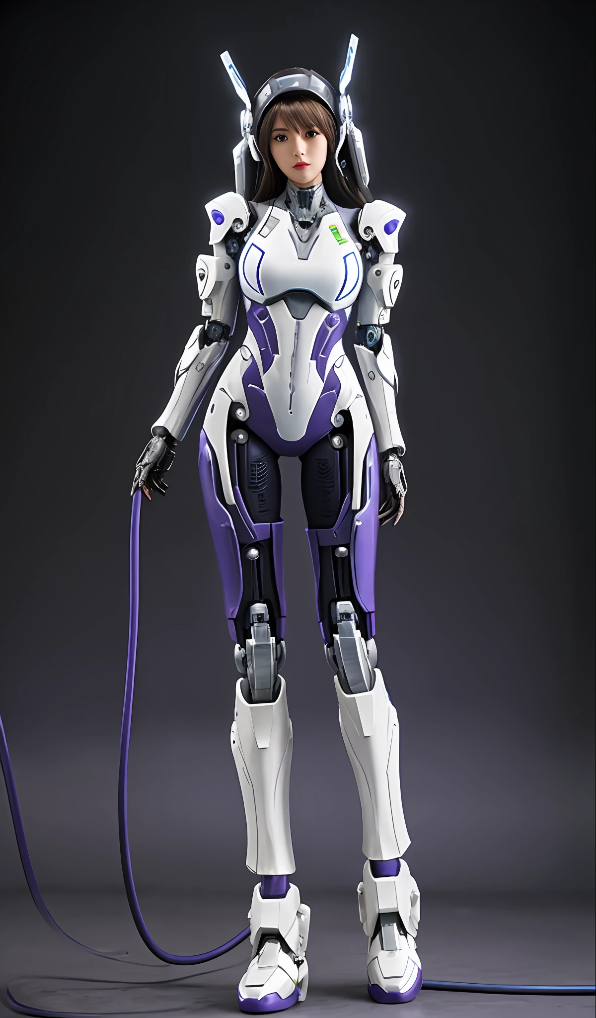 A woman in a white and purple suit holds a whip, cybersuit, cyber suit, diverse cybersuits, girl in mecha cyber armor, cyber suit, of a beautiful female warframe, perfect anime cyborg woman, Cute cyborg girl, beautiful white girl cyborg, perfect android girl, cables on her body, sci fi female character, sci - fi character