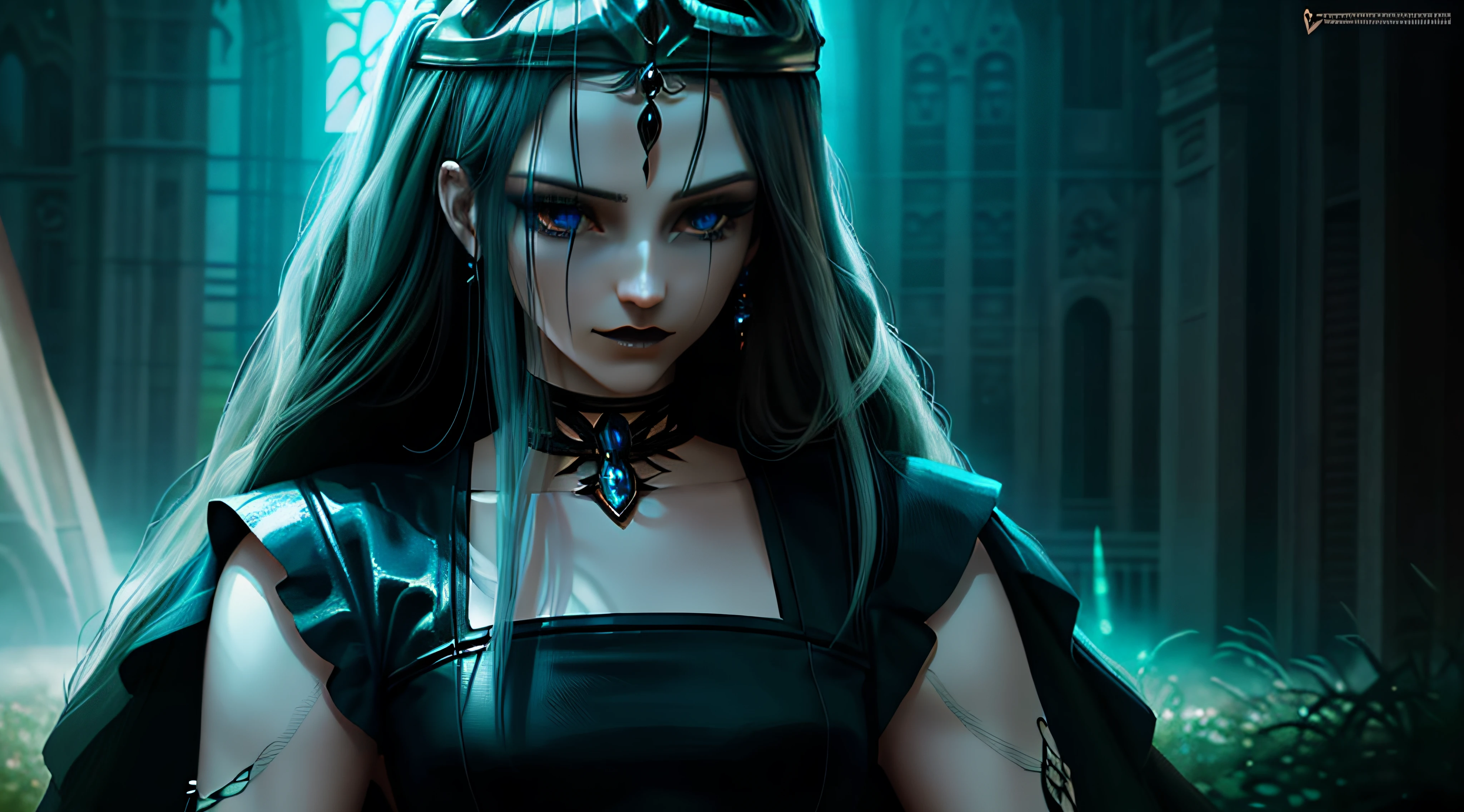 a close up of a woman wearing a crown and a black dress, dark fantasy style art, fantasy art style, a beautiful fantasy empress, epic fantasy art style hd, ((a beautiful fantasy empress)), epic fantasy art style, gothic princess portrait, gothic fantasy art, digital 2d fantasy art, beautiful and elegant