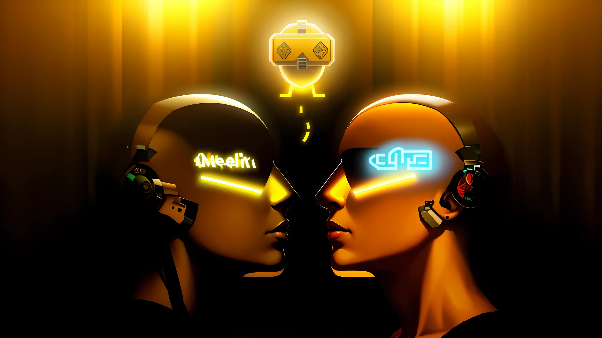 There are two heads with different words and a sign above them, A mesma cultura, Mais fundo no metaverso vamos, Juxtapos, goodlooking, Neosvr!!!, Memes, Metaverso, Facde Media |, Metaphor, mixed medias, Dualidade, mental, propaganda metacentrista, mecanismo de metaverso de realidade virtual, dialogue, zoom, infinito, profundiade
