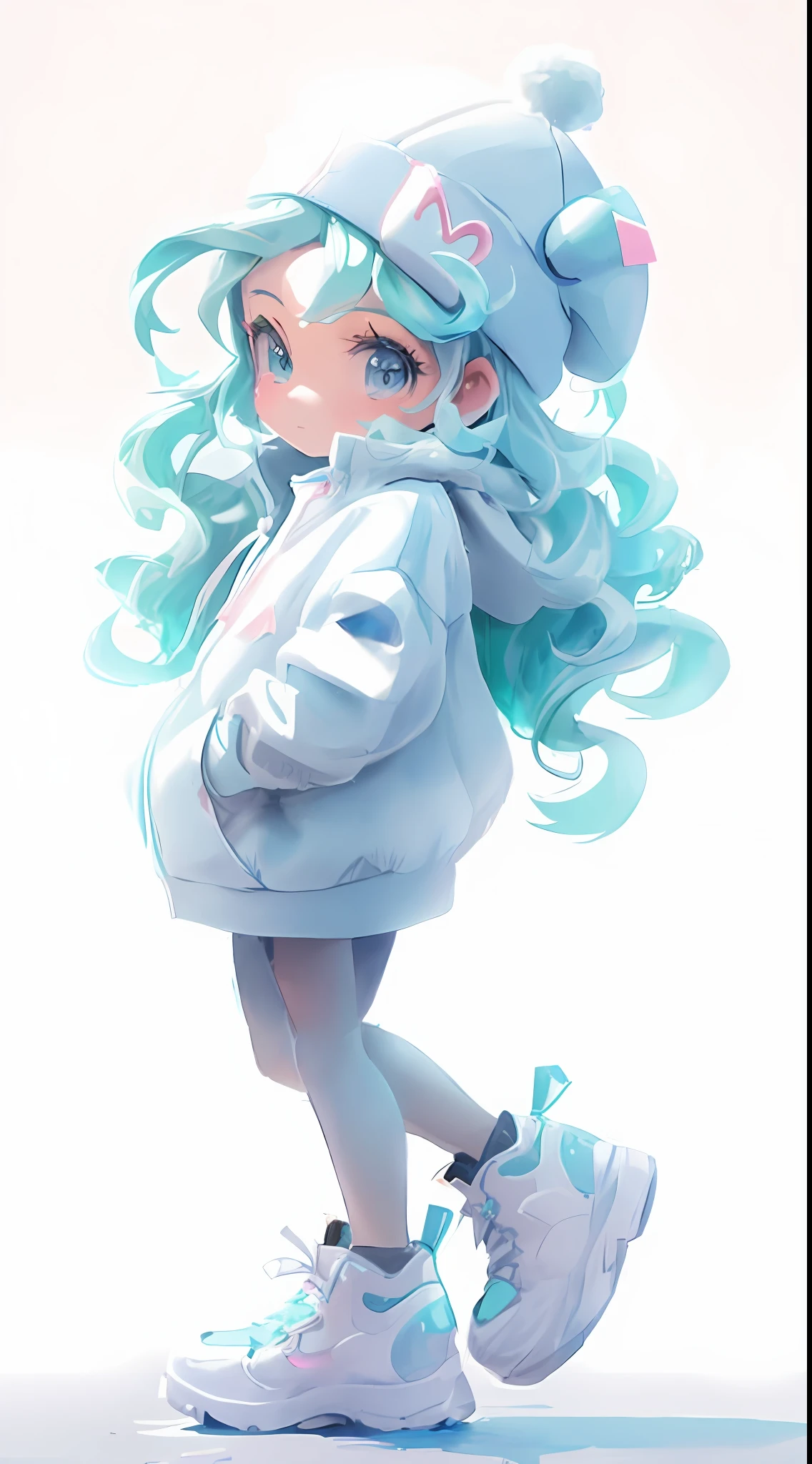 Close-up of a man in blue and hat, Stylized anime, anime styled 3d, lovely art style, render of a cute 3d anime girl, small curvaceous loli, trending on cgstation, cute character, made with anime painter studio, Anime girl with teal hair, Anime Stylization, trending on artstation pixiv