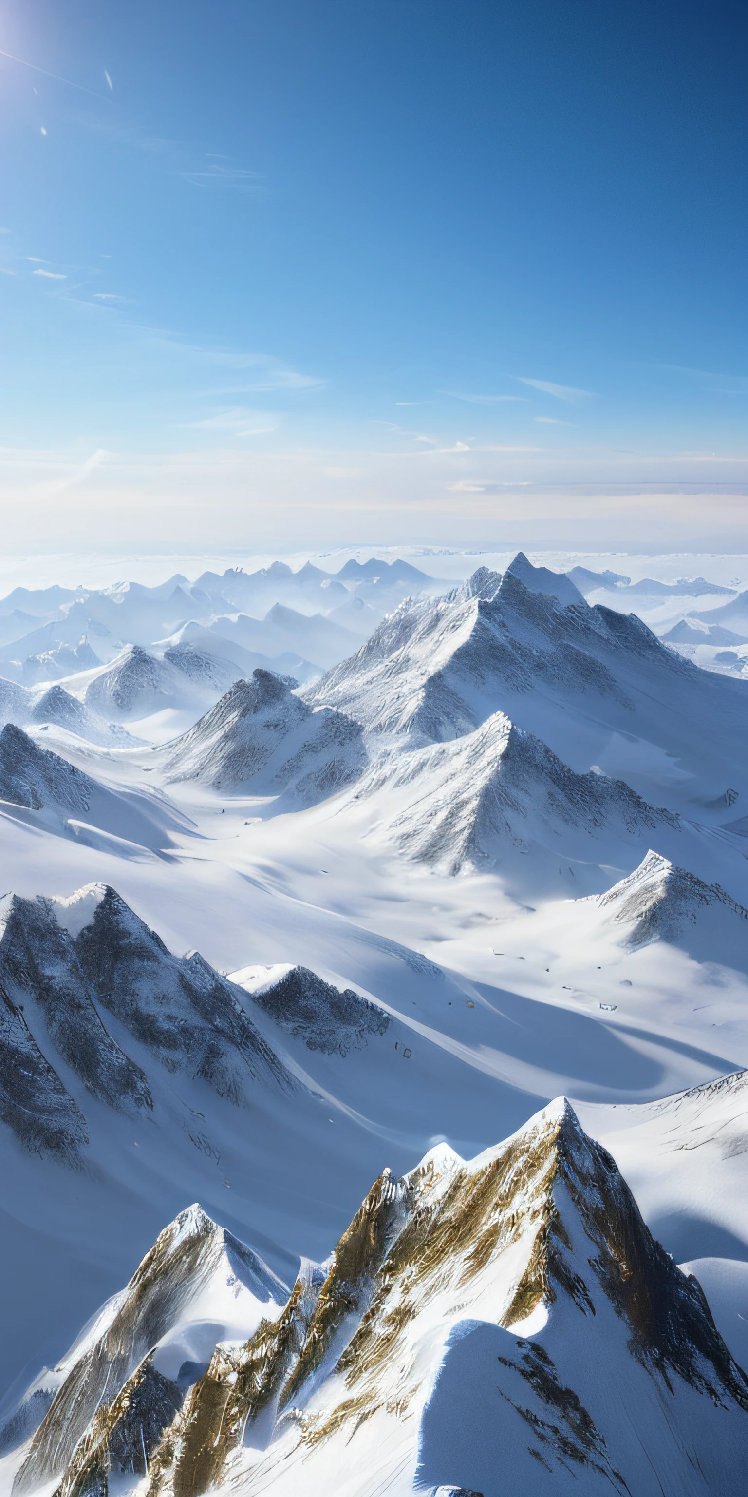 tmasterpiece,Best quality at best,high qulity,非常详细的 CG 统一 8k 壁纸,stillness,snow mountains,with blue sky and white clouds,Blue skies,bokeh,Depth field, HDR, bloom, chromatic aberration, photorealistic, extremely detailed, popular on artstation, popular on CGsociety, complex, high detail, dramatic, art midway