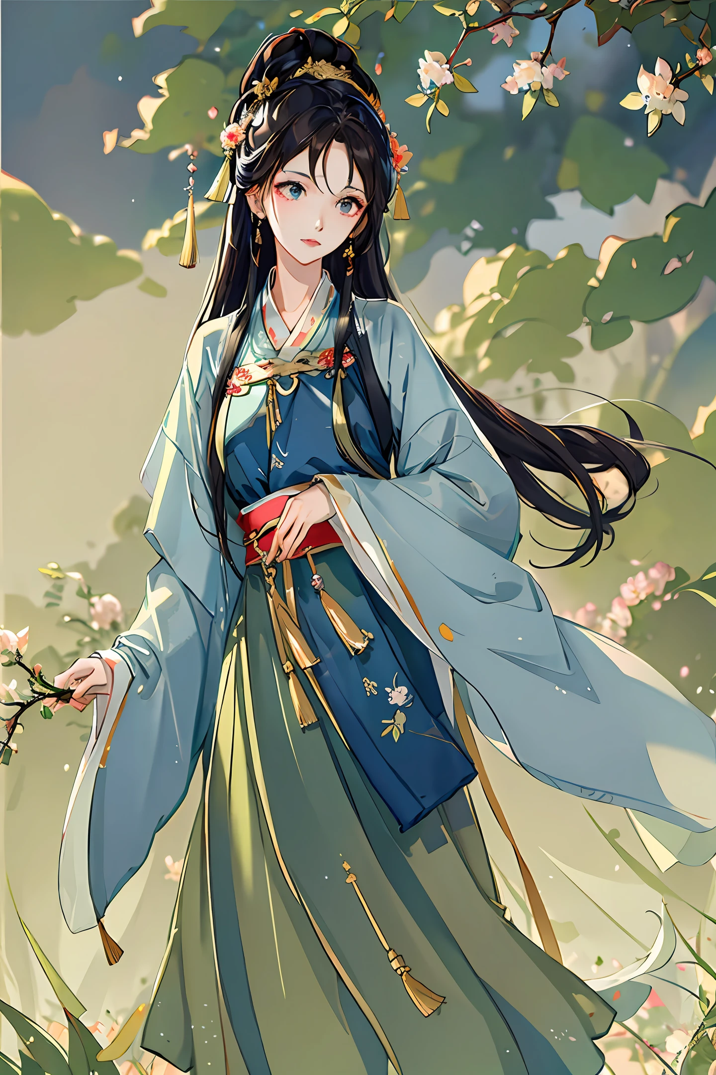 huge tit，Hanfu，seminude，long whitr hair，enchanted