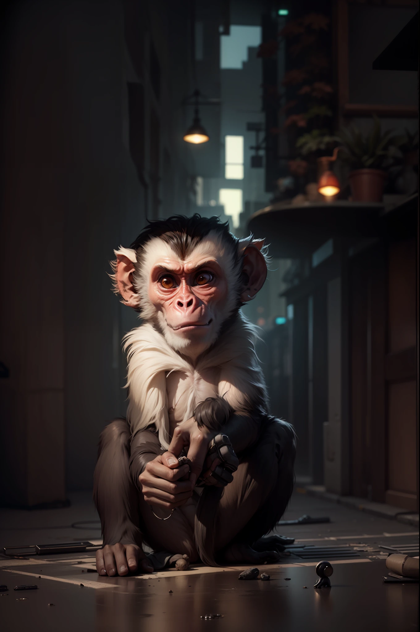 Change background cyberpunk handsome monkey, samurai, 8k, ultra realistic,