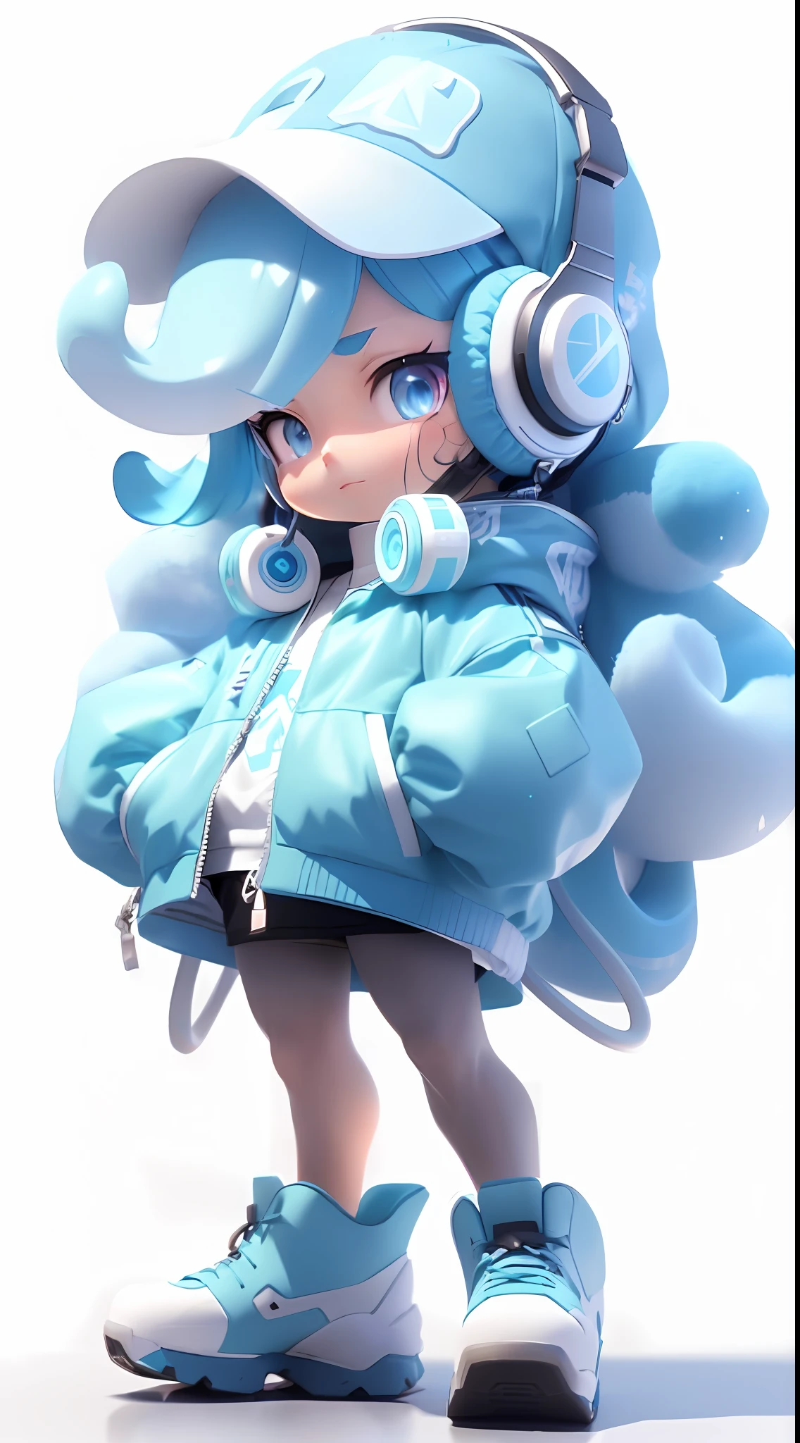 Close-up of a man wearing headphones and a blue jacket, Stylized anime, anime styled 3d, render of a cute 3d anime girl, cute character, trending on cgstation, Anime Stylization, cute 3 d render, Anime style. 8K, art  stations, style of wlop, by Russell Dongjun Lu, Stylized 3 D