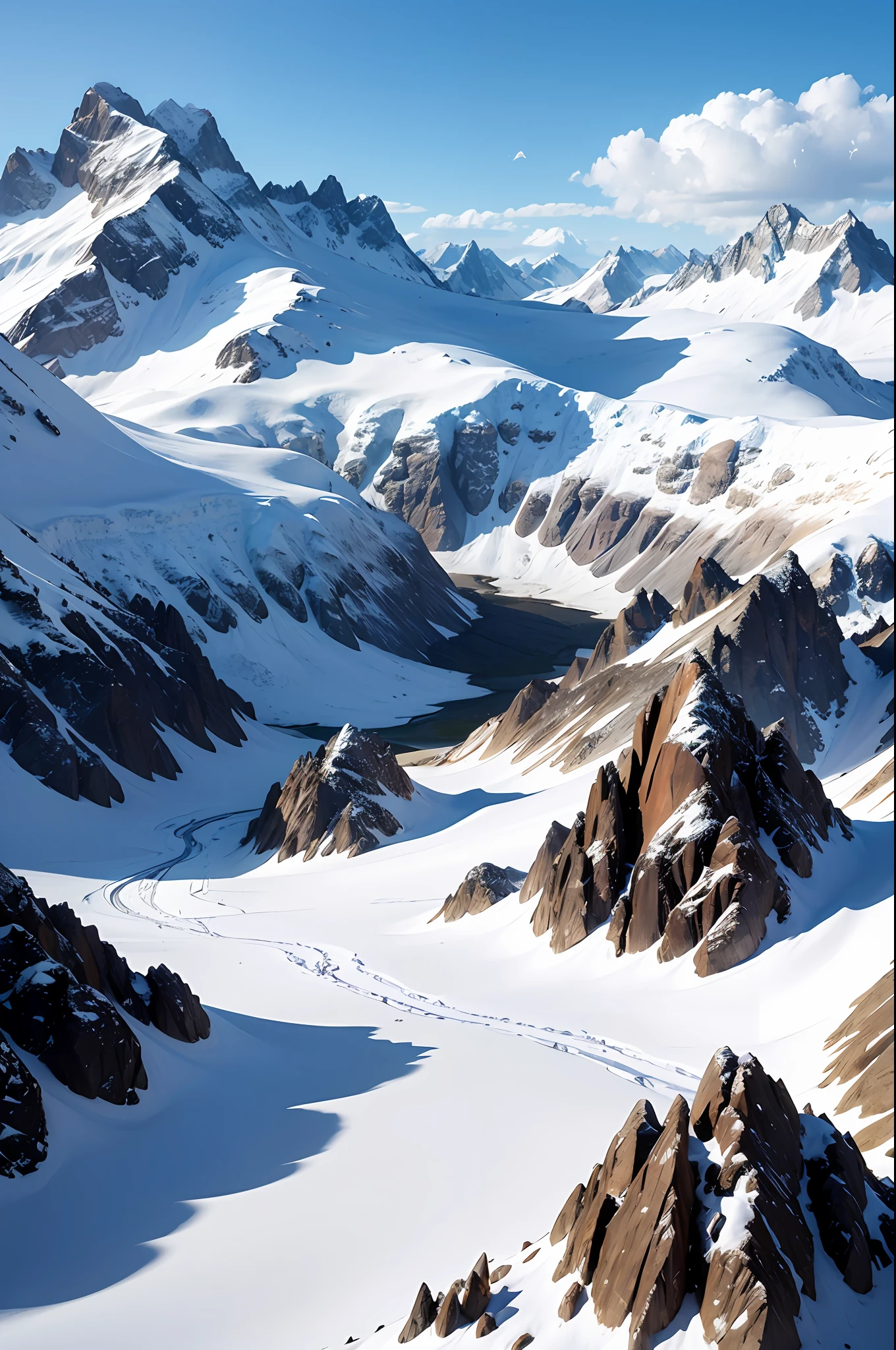 The upper part is the sky,The lower part is snow-capped mountains,realistic scene,the detail,Photorealistic photorealism,8k --auto