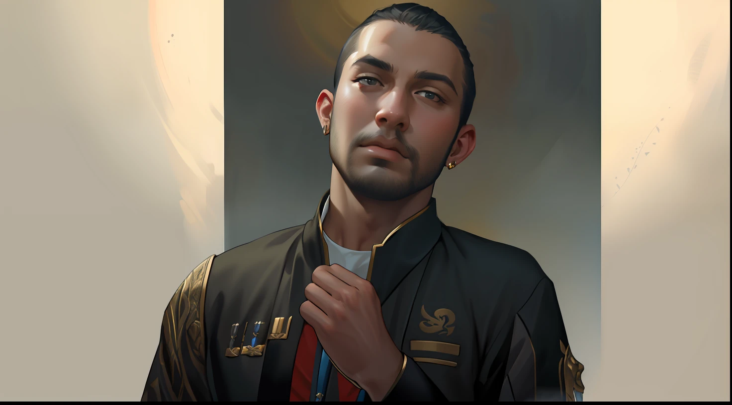 ((best quality)), ((masterpiece)), ((realistic)), male face, metal carved top, royal aura, trend on artstation , sharp focus, studio photo, intricate detail, very detailed, detailed eye, illustration, very detailed, sharp focus, digital render, professional, 4k