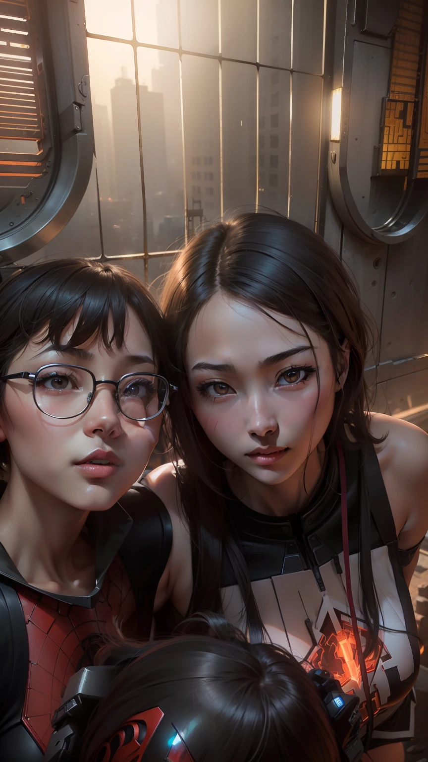 (1girl:1.3), 独奏,__body-parts__, offcial art, 统一 8k 壁纸, ultra - detailed, Beautiful and aesthetic, Handsome，short detailed hair, tmasterpiece, Best quality at best, RAW，tmasterpiece，ultra fine photos，，best qualtiy，超高分辨率，Photoreality，rays of sunshine，full-body portraits，stunningly beautiful，，dynamicposes，delicated face，vibrant eyes，（seen from the side），She wears a futuristic Iron Man mech，Red and gold color scheme，Very detailed abandoned warehouse background，detailed face with，Detailed and complex busy background，untidy，opulent，Highly detailed skin，Realistic details of skin，Visible Pore，tack sharp focus，volume fog，8k uhd，digital SLR camera，high qulity，filmgrain，photo-realism，lomography，Huge metropolis in a dystopia of the future --auto