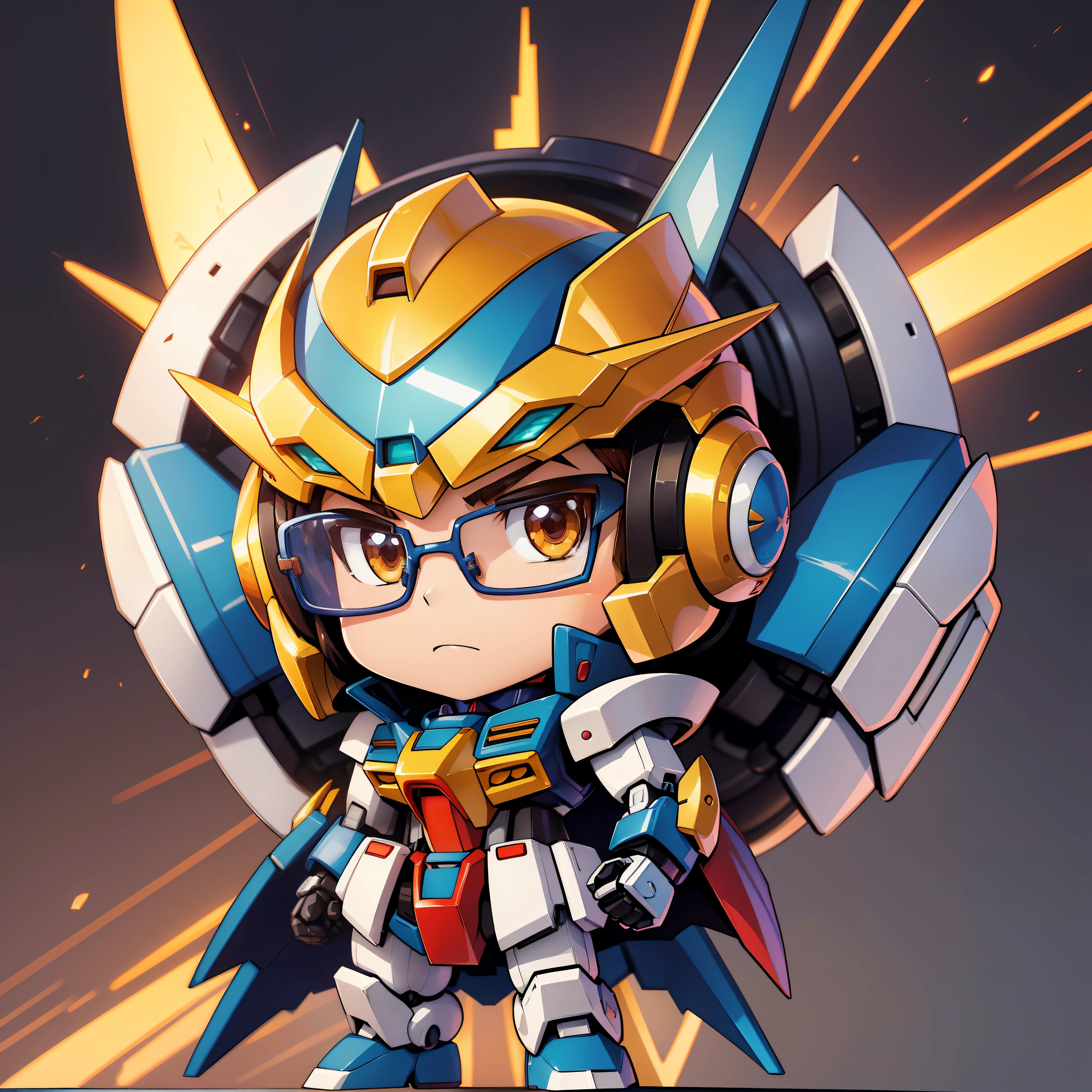 Caricature of a man with glasses and a tie, Avatar image, character portrait of me, Manhwa Style, cartoonish style, half-body portrait, tchibi, cartoon portrait of, New Xiangcheng, no gradien, Shinkai sincerely, kentaro, character concept portrait of me, carismatic，style of anime，Mecha cartoon portrait，mechasuit，GUNPLA，Nendoroid，，cute cartoon，hand-drawn animation，[number art]!,Close-up of chibi style cartoon，mechs，Up，on a gundam，Extreme Gundam，Alexander Fira Golden Mech，gundam is windmill shaped，modern mecha anime，cushart，gundam armor，mecha art --auto --s2