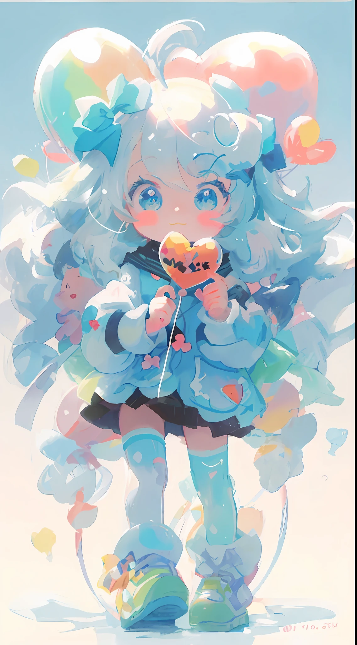 Close-up of cartoon characters with balloons and bows, lovely art style, Soft anime illustration, loish van baarle, Digital art on Pixiv, adorable digital art, Cute detailed digital art, anime visual of a cute girl, Splash art anime , cute kawaii girls, cute character, lovely digital painting, cute artwork, Stylized anime