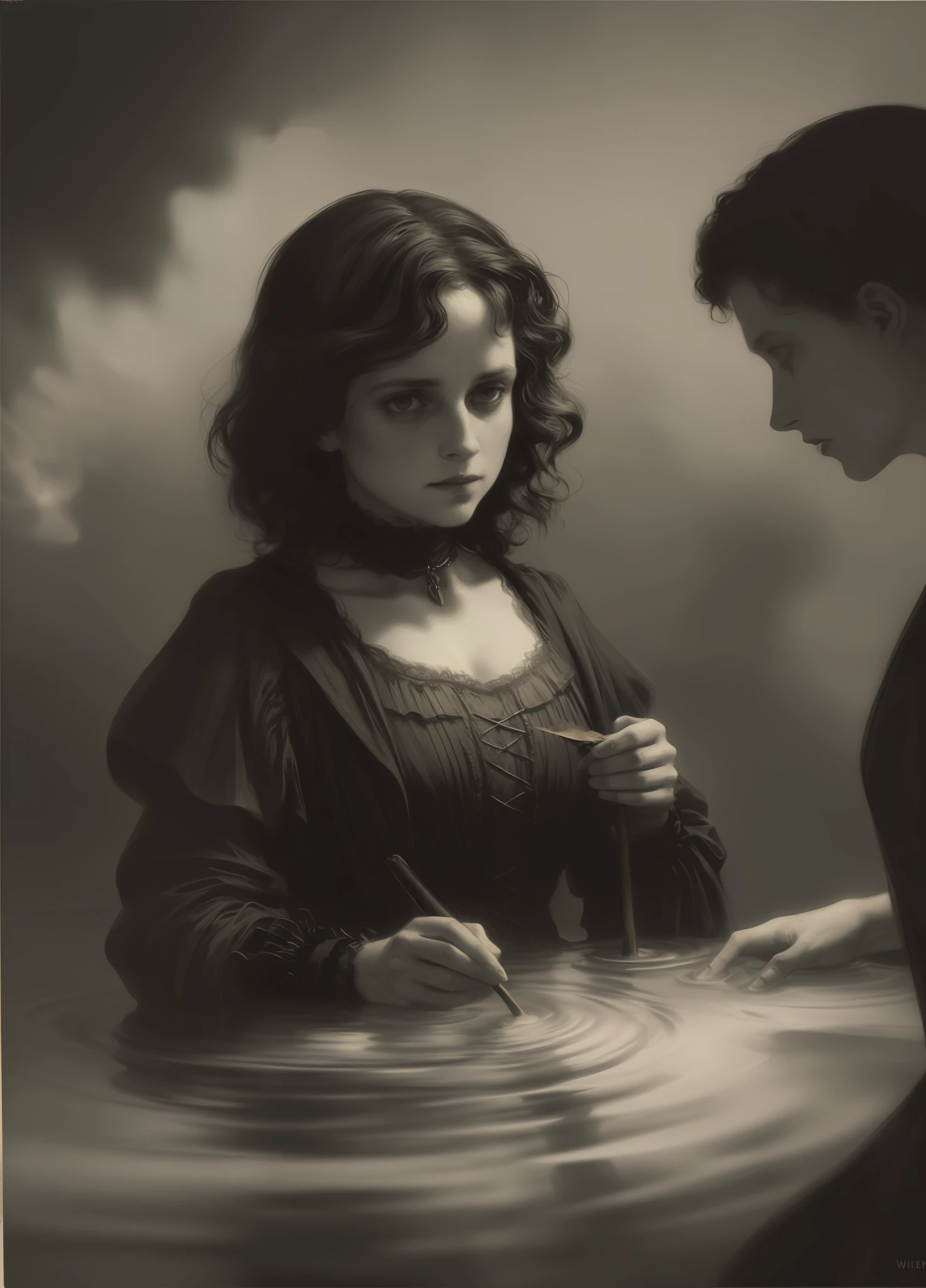 (Cinematic film still (burning 2witches) in the salem, horror, salem witches
by Walter Sickert, John Singer Sargent, and William Open, serene Dark Nymphet, subtle gradients, hyper-realistic, colorgraded, volumetric lighting, [[volumetric fog, moist]], shallow depth of field, reflections, rembrandt, rembrandt style