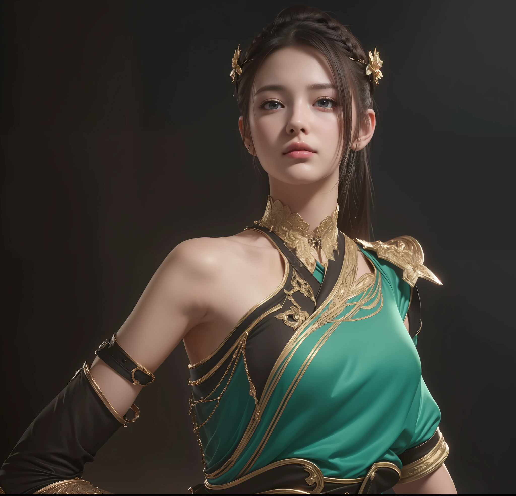 (nsfw:1.2), (masterpiece, best quality, extremely detailed 8k, ultra hd, ultra-detailed, highly detailed, highly realistic, ultra-realistic, photo realistic), (1girl:1.5), (detailed realistic skin), (realistic big breasts), slender abs, (closed mouth:1.4)