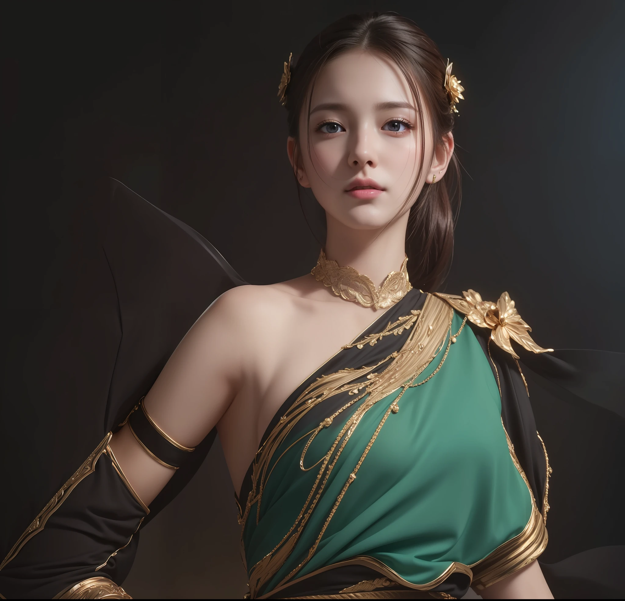 (nsfw:1.2), (masterpiece, best quality, extremely detailed 8k, ultra hd, ultra-detailed, highly detailed, highly realistic, ultra-realistic, photo realistic), (1girl:1.5), (detailed realistic skin), (realistic big breasts), slender abs, (closed mouth:1.4)