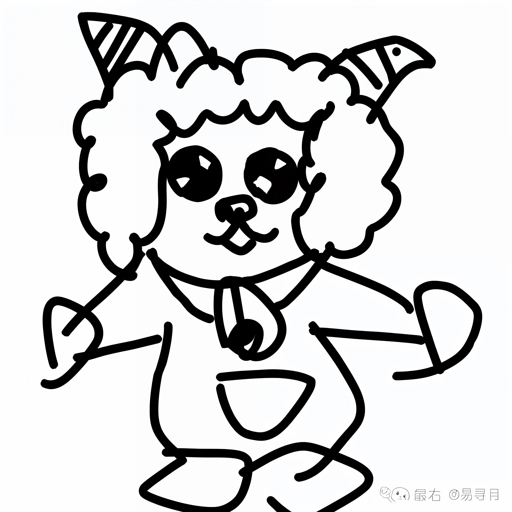 Cartoon drawing of dog wearing tie and party hat, sheep wearing a suit, anthropomorphic dog, professional furry drawing, Cartoon Cute, a drawing, Cartoon drawing, anthropomorphic character, dog as a god, Coloring book outline, human lamb hybrid, bold line art, sheeps, cheburashka