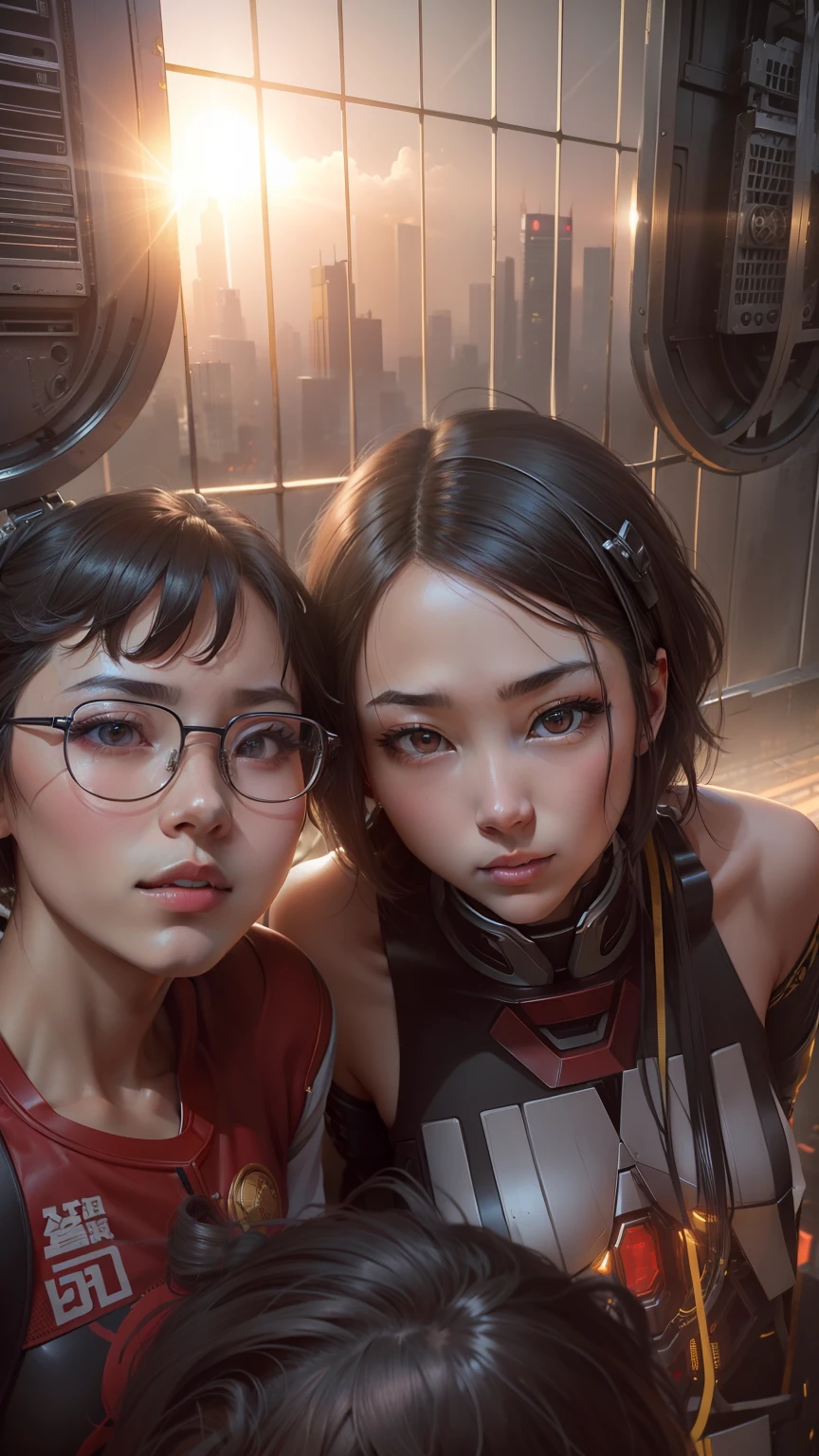 (1girl:1.3), 独奏,__body-parts__, offcial art, 统一 8k 壁纸, ultra - detailed, Beautiful and aesthetic, Handsome,short detailed hair, tmasterpiece, Best quality at best, RAW,tmasterpiece,ultra fine photos,,best qualtiy,超高分辨率,Photoreality,rays of sunshine,full-body portraits,stunningly beautiful,,dynamicposes,delicated face,vibrant eyes,(seen from the side),She wears a futuristic Iron Man mech,Red and gold color scheme,Very detailed abandoned warehouse background,detailed face with,Detailed and complex busy background,untidy,opulent,tack sharp focus,volume fog,8k uhd,digital SLR camera,high qulity,filmgrain,photo-realism,lomography,Huge metropolis in a dystopia of the future --auto