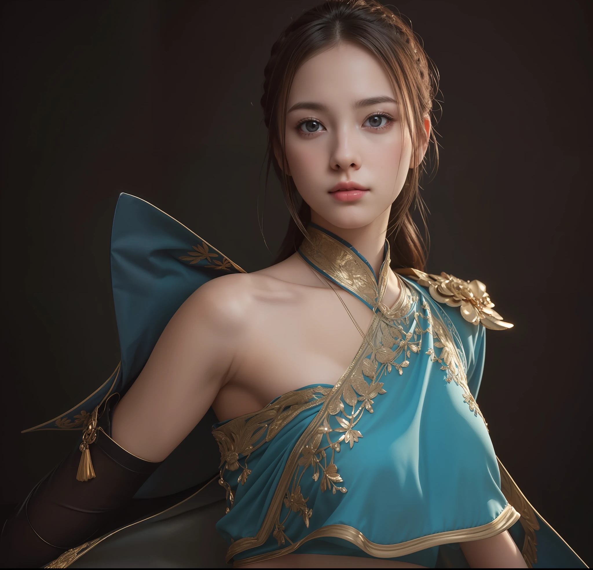 (nsfw:1.1), (masterpiece, best quality, extremely detailed 8k, ultra hd, ultra-detailed, highly detailed, highly realistic, ultra-realistic, photo realistic), (1girl:1.5), (detailed realistic skin), (realistic big breasts), slender abs, (closed mouth:1.4)