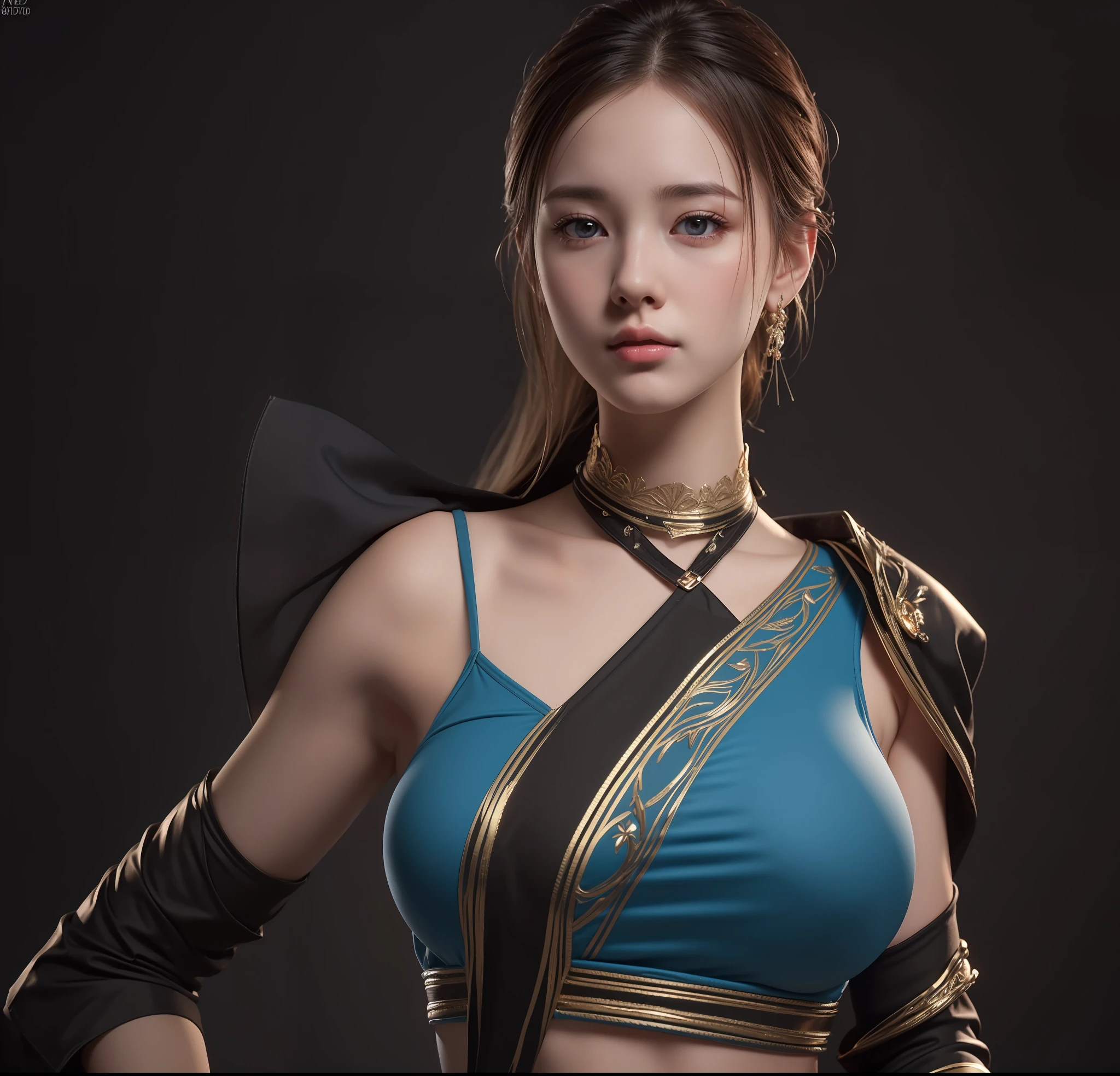 (nsfw:1.1), (masterpiece, best quality, extremely detailed 8k, ultra hd, ultra-detailed, highly detailed, highly realistic, ultra-realistic, photo realistic), (1girl:1.5), (detailed realistic skin), (realistic big breasts), slender abs, (closed mouth:1.4)