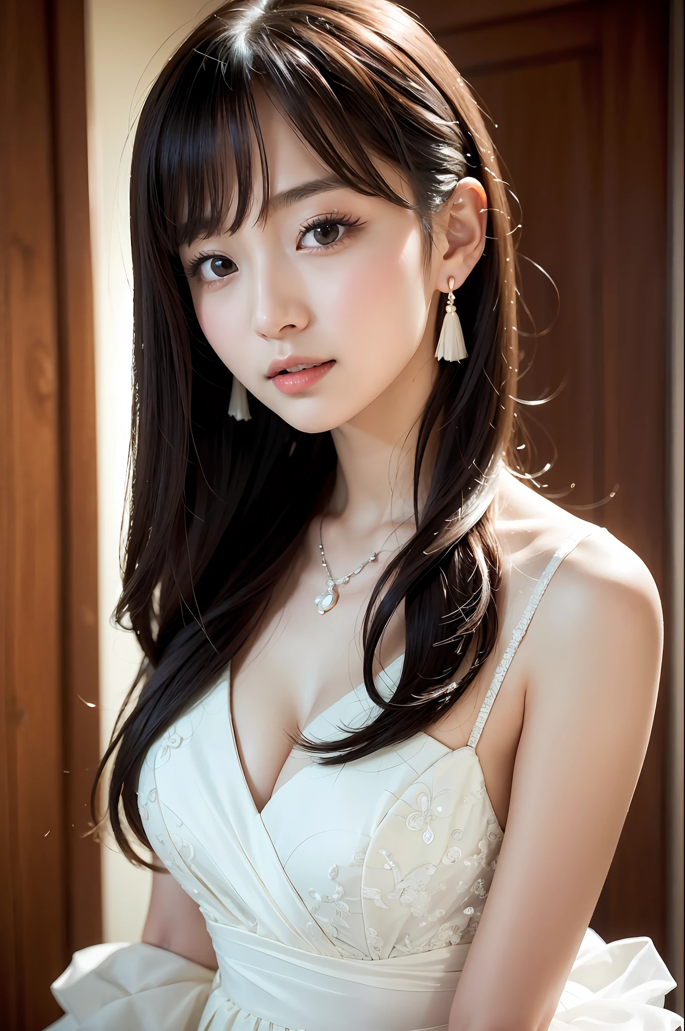 ((addielyn))、Random posture、(extremely delicate and beautiful work)、(masterpiece)、One girl、Highly Detailed Elegant Wedding Dresses、tiarra、A highly detailed、Warped ponytail、A charming expression、Beautiful and clear eyes、Green pupil、delicate necklaces、Delicate earrings、Simple blurry background、Description of extreme details、Beautiful fece、A charming、Ultra-fine painting、delicated face、Delicate figure、thin clavicle、Beautiful lips、Soft back view、mix4、(8K、Raw photography、top-quality、masterpiece:1.2), (reallistic, Photorealsitic:1.37),1girl in,Cute,Cityscape, natta, Sateen, Wetty, Professional Lighting, Photon mapping, Radio City, physically-based renderingt, above waist、乃木坂アイドル、韓国アイドル、hposing Gravure Idol、女優、