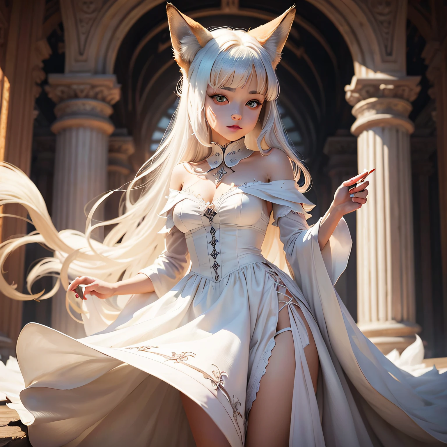 girl fox，Wearing a white palace dress，Eyes seductive --auto