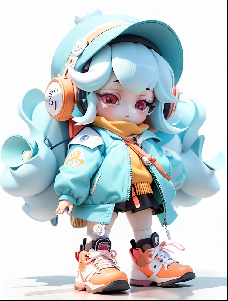Close-up of a doll wearing a hat and backpack, Stylized anime, with splatoon style, anime styled 3d, cyan and orange, lovely art style, Stylized 3 D, style of wlop, style of wlop, stylized as a 3d render, 3 d render stylized, Anime Stylization, Cute! C4D