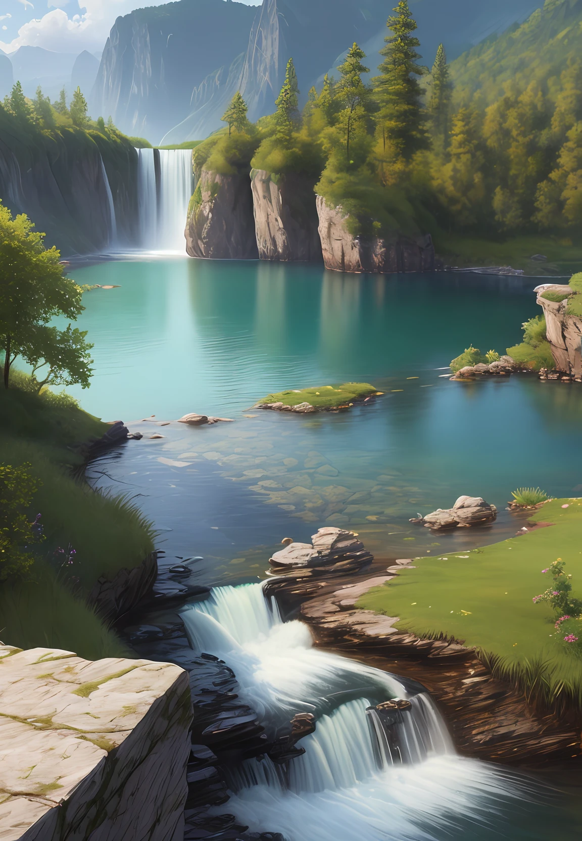 landscape, water, (extremely detailed CG unity 8k wallpaper), most beautiful artwork in the world, professional majestic oil painting, intricate, High Detail, Sharp focus, dramatic, photorealistic painting art