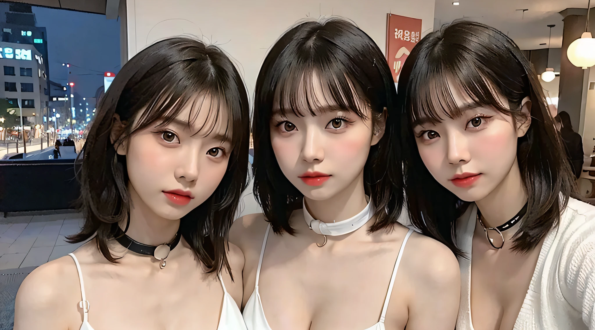 Korean woman in string bikini, brown hair, (small breasts:0.75), huge areola ,(((areola slip))),((puffy areolae)),((sideboob)),(((collar))), cleavage mole, belly, Korean girl, beautiful south Korean woman, gorgeous young Korean woman, beautiful young Korean woman, asian girl with long hair, young adorable Korean face, portrait of female Korean idol, Korean woman, messy hairstyle, popular Korean makeup, popular south Korean makeup, cityscape, night, (8k, RAW photo, best quality, masterpiece: 1.45), (nsfw:1.25), ulzzang, ulzzang-6500-v1.1, pureerosface_v1,