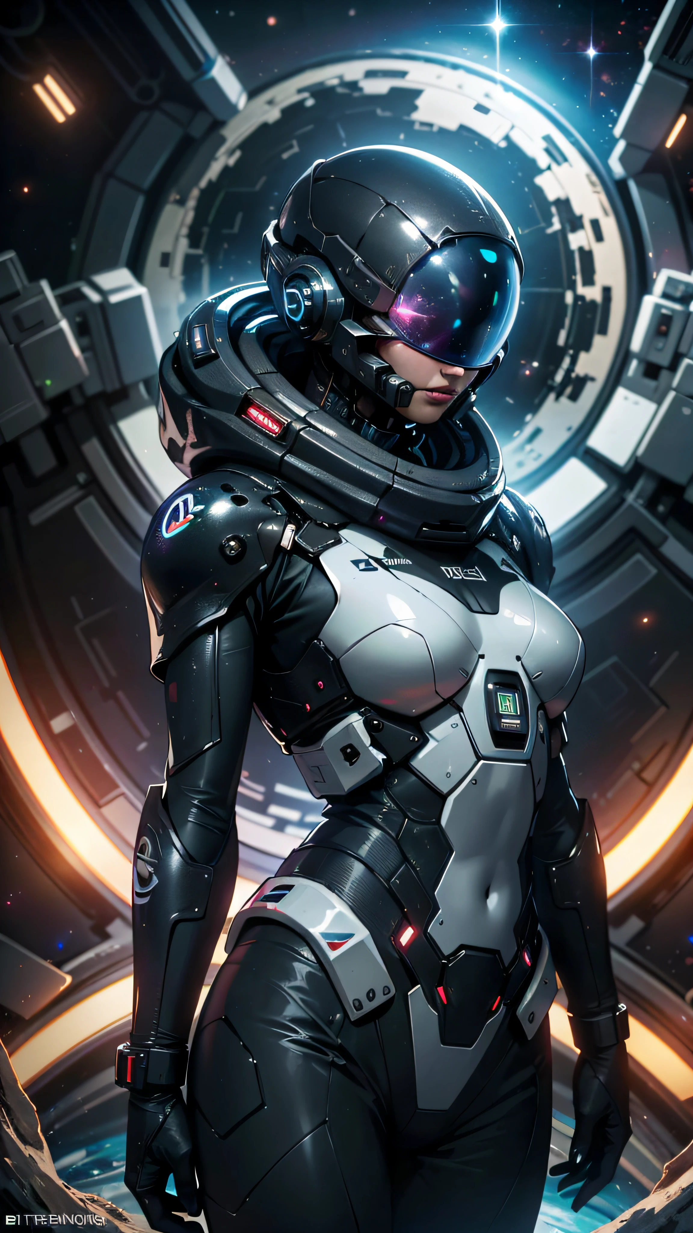 nijistyle, rfktr_technotrex, mulher explorando planetas, alien worlds, exotic locations, deep-space, terrores desconhecidos, galactic, nebulosas, estrelas, fcPortrait, HDR (High Dynamic Range), Ray Tracing, NVIDIA RTX, Super-Resolution, Unreal 5, Espalhamento subsuperficial, PBR texturing, Post-processing, anisotropic filtering, Profundidade de campo, Maximum clarity and sharpness, Texturas multicamadas, mapas especulares e de albedo, surface shading, Accurate simulation of light-material interaction, perfectly proportions, Octane rendering, dual-tone lighting, ISO baixo, white-balance, rule of thirds, aeratura, 8K RAW, sub-pixel eficiente, sub-pixel convolution, luminescent particles,