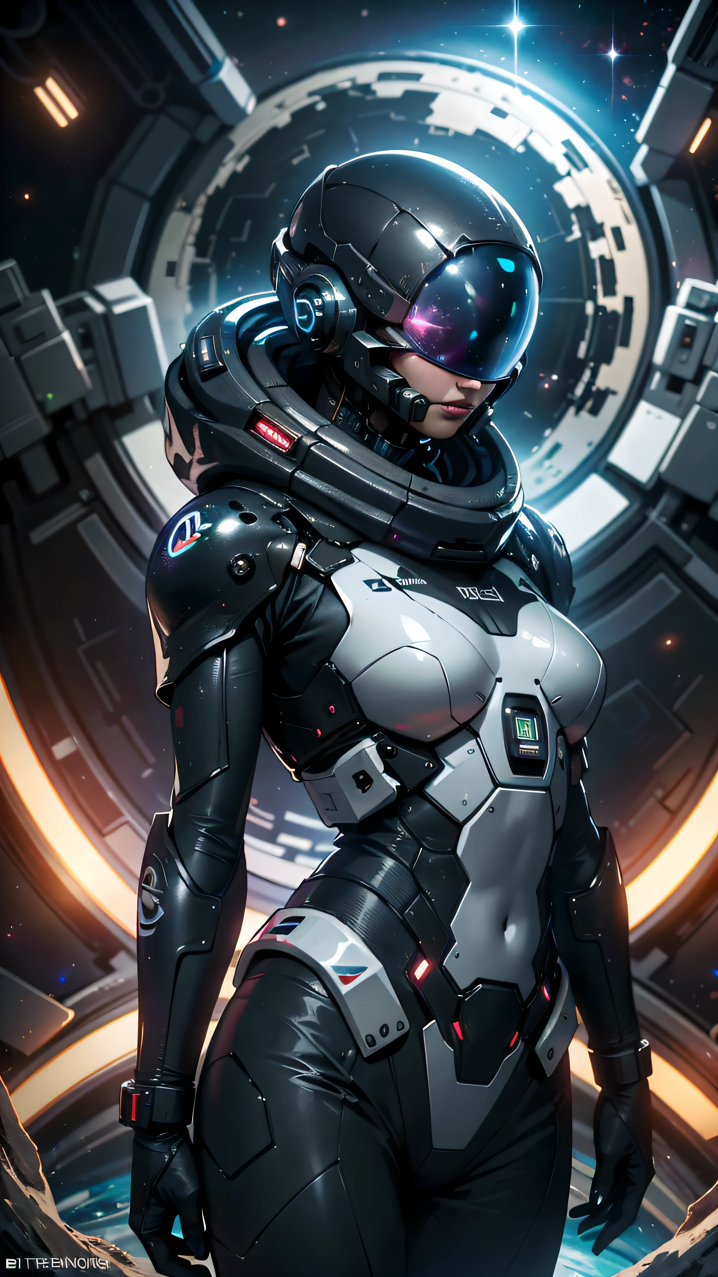 nijistyle, rfktr_technotrex, mulher explorando planetas, alien worlds, exotic locations, deep-space, terrores desconhecidos, galactic, nebulosas, estrelas, fcPortrait, HDR (High Dynamic Range), Ray Tracing, NVIDIA RTX, Super-Resolution, Unreal 5, Espalhamento subsuperficial, PBR texturing, Post-processing, anisotropic filtering, Profundidade de campo, Maximum clarity and sharpness, Texturas multicamadas, mapas especulares e de albedo, surface shading, Accurate simulation of light-material interaction, perfectly proportions, Octane rendering, dual-tone lighting, ISO baixo, white-balance, rule of thirds, aeratura, 8K RAW, sub-pixel eficiente, sub-pixel convolution, luminescent particles,