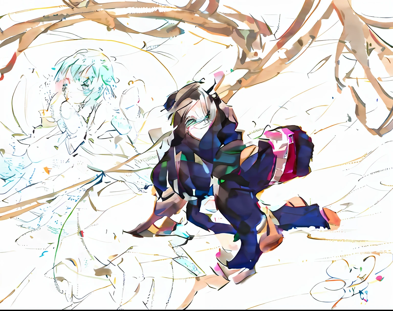 Anime characters with long hair and glasses on white background, , pixiv contest winner, anime illustration, Detailed fanart, Anime style artwork, anime art style, Digital anime illustration, Digital art on Pixiv, Anime style illustration, Anime art, made with anime painter studio, [ conceptual art ]!!, Unfinished