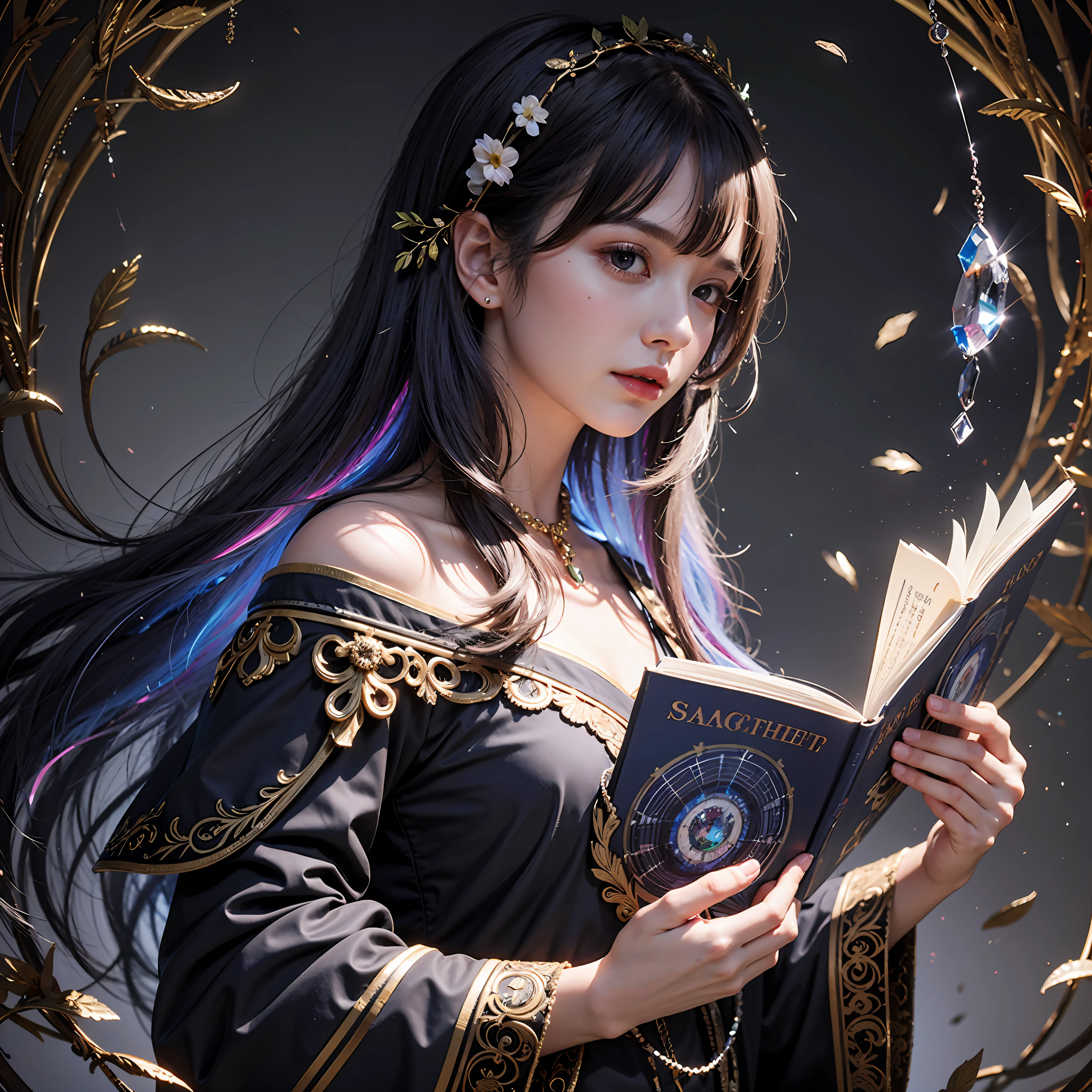 high high quality,Delicate portrayal of facial features,Exquisite hair depiction,Delicate eye portrayal,Messy hair,Fine colored hair,Peerless beauty,4k画质,Brilliant light and shadow,dingdall effect,Halo,Messy hair,Juvenile,one-girl,dynamic angle,magestic,frilld,Gemstone Eye,Flashy clothes,magia,Blue fragments,Extremely delicate and beautiful