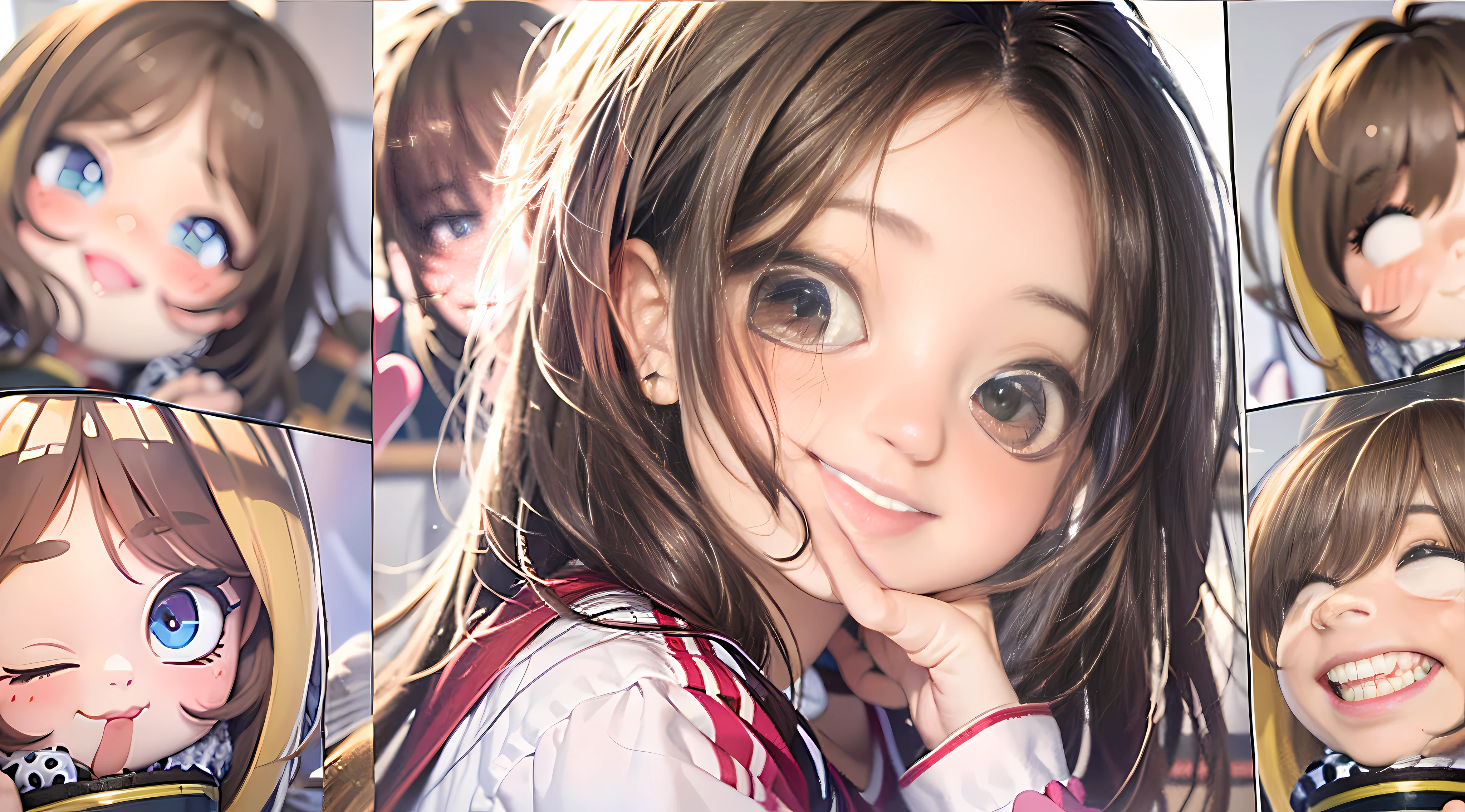 Black hair, Brown hair, Gradient hair, smiley, akechi, healthy, multicolored hair, Heart-shaped pupils, hearts in eyes, Reflectors, Determined, Thinking, Teenage uncensored, Slender, willowy, collofull eyes, Sexy, Blush, Shy, Seductive smile, torogao, excited, Desire for dissatisfaction, Sexually driven, junior school student, Optimal human body proportions, Obsessed with love, Average face, High detail, Cinematic lighting, Depth of field, tachi-e, Eye level shots, hyper HD, Masterpiece, ccurate, Anatomically correct, Super detail, High details, High quality,