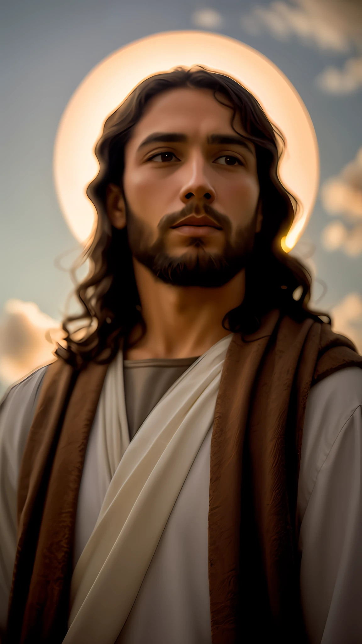 add_detail:1, imagem realista de Jesus Cristo, add_detail:Light, distant light from the sky above the head 720px X 1280px