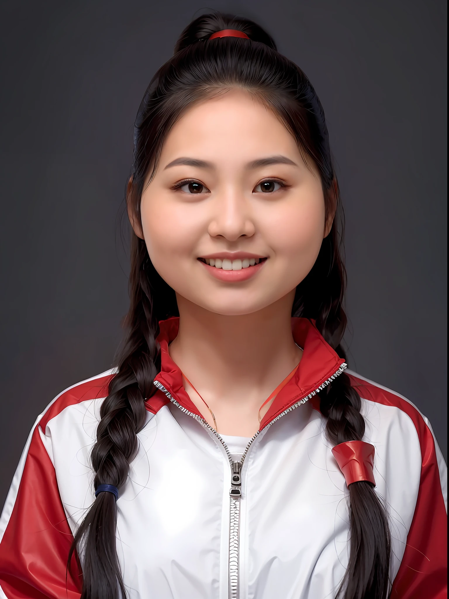 chinese school girl，Wearing PVC red tracksuits