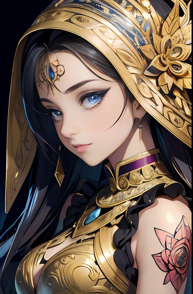 (masterpiece, top quality, best quality, official art, beautiful and aesthetic:1.2), (1girl), extreme detailed,colorful,highest detailed, official art, unity 8k wallpaper, ultra detailed, beautiful and aesthetic, beautiful, masterpiece, best quality, (zentangle, mandala, tangle, entangle) ,holy light,gold foil,gold leaf art,glitter drawing, PerfectNwsjMajic