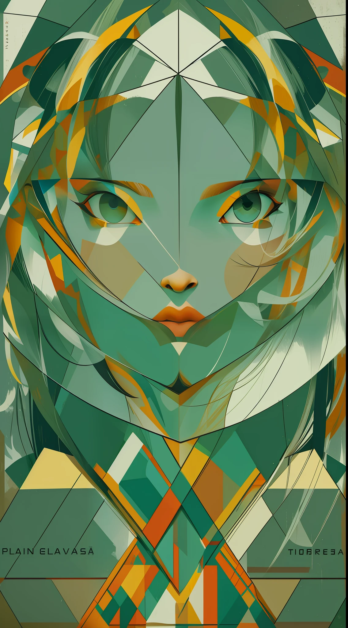 The girl avatar consists of simple geometric shapes，planar，closeup cleavage