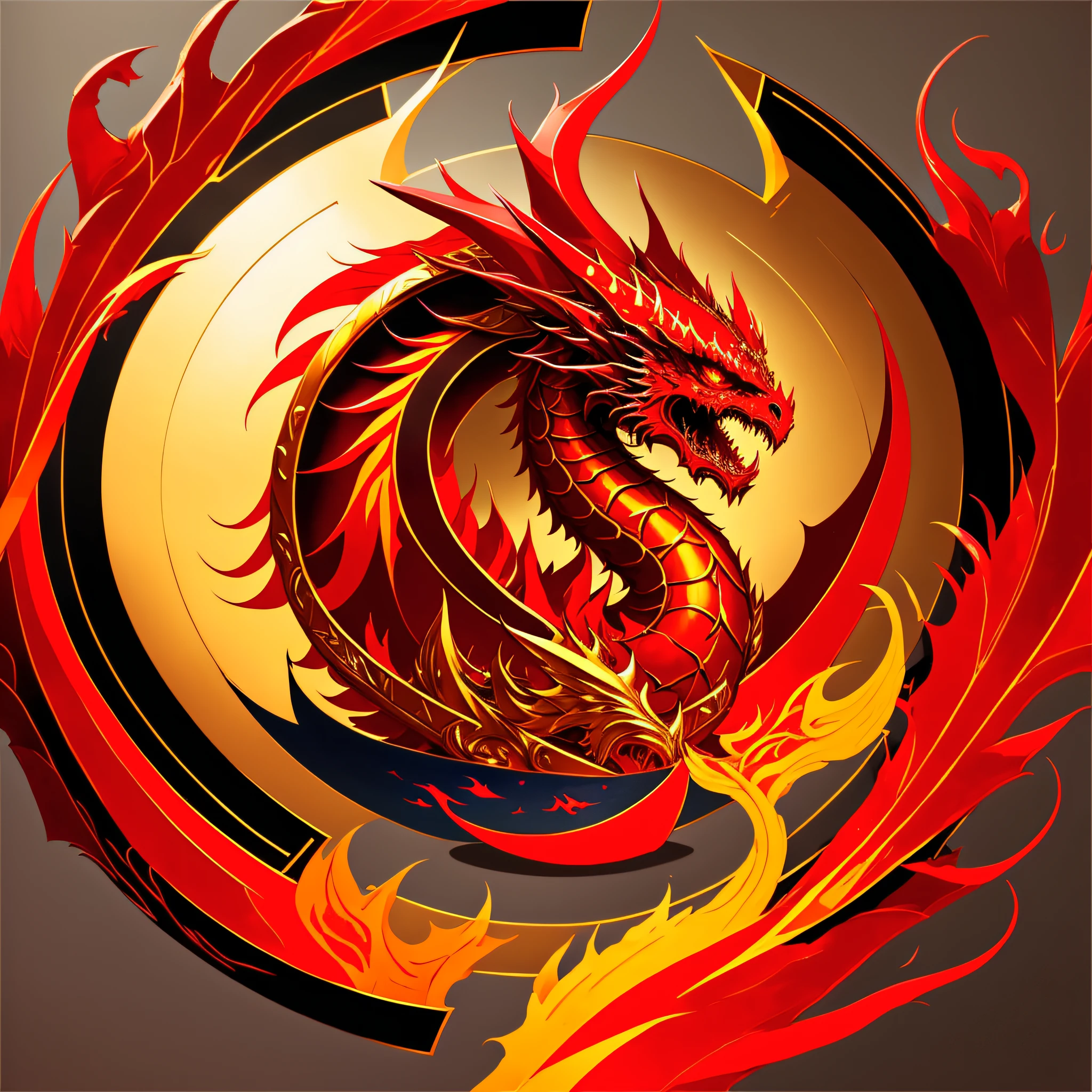 a circular painting of a red dragon with gold accents, nicol bolas, dragon centered, tiamat, holy fire spell art, style of magic the gathering, magic the gathering artstyle, magic the gathering concept art, drachenlord, full art, magic the gathering art, ornate with fiery explosions, mtg art, mana art, artwork of a phoenix --auto