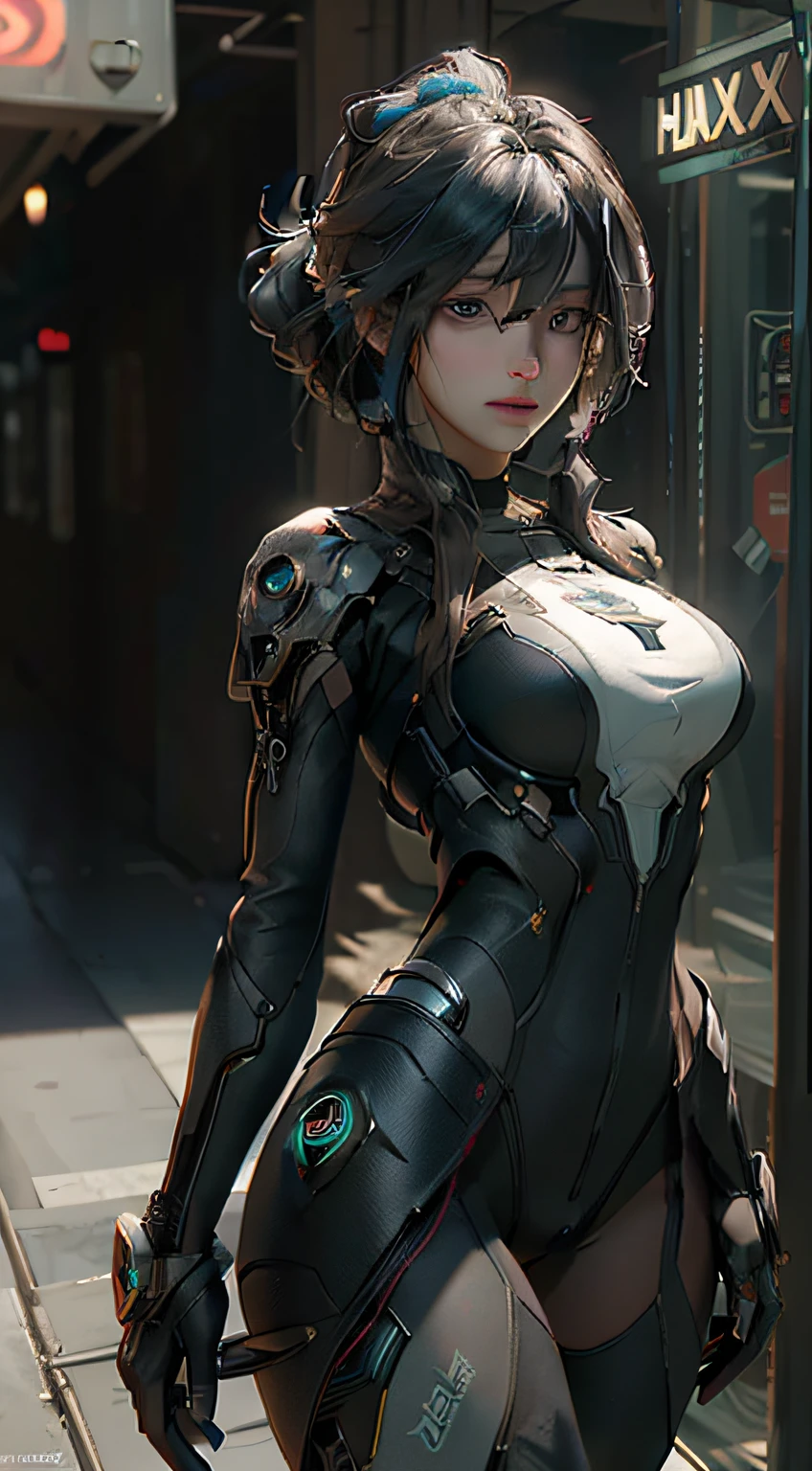 ((Best quality)), ((masterpiece)), (detailed:1.4), 3D, an image of a beautiful cyberpunk female,HDR (High Dynamic Range),Ray Tracing,NVIDIA RTX,Super-Resolution,Unreal 5,Subsurface scattering,PBR Texturing,Post-processing,Anisotropic Filtering,Depth-of-field,Maximum clarity and sharpness,Multi-layered textures,Albedo and Specular maps,Surface shading,Accurate simulation of light-material interaction,Perfect proportions,Octane Render,Two-tone lighting,Wide aperture,Low ISO,White balance,Rule of thirds,8K RAW,