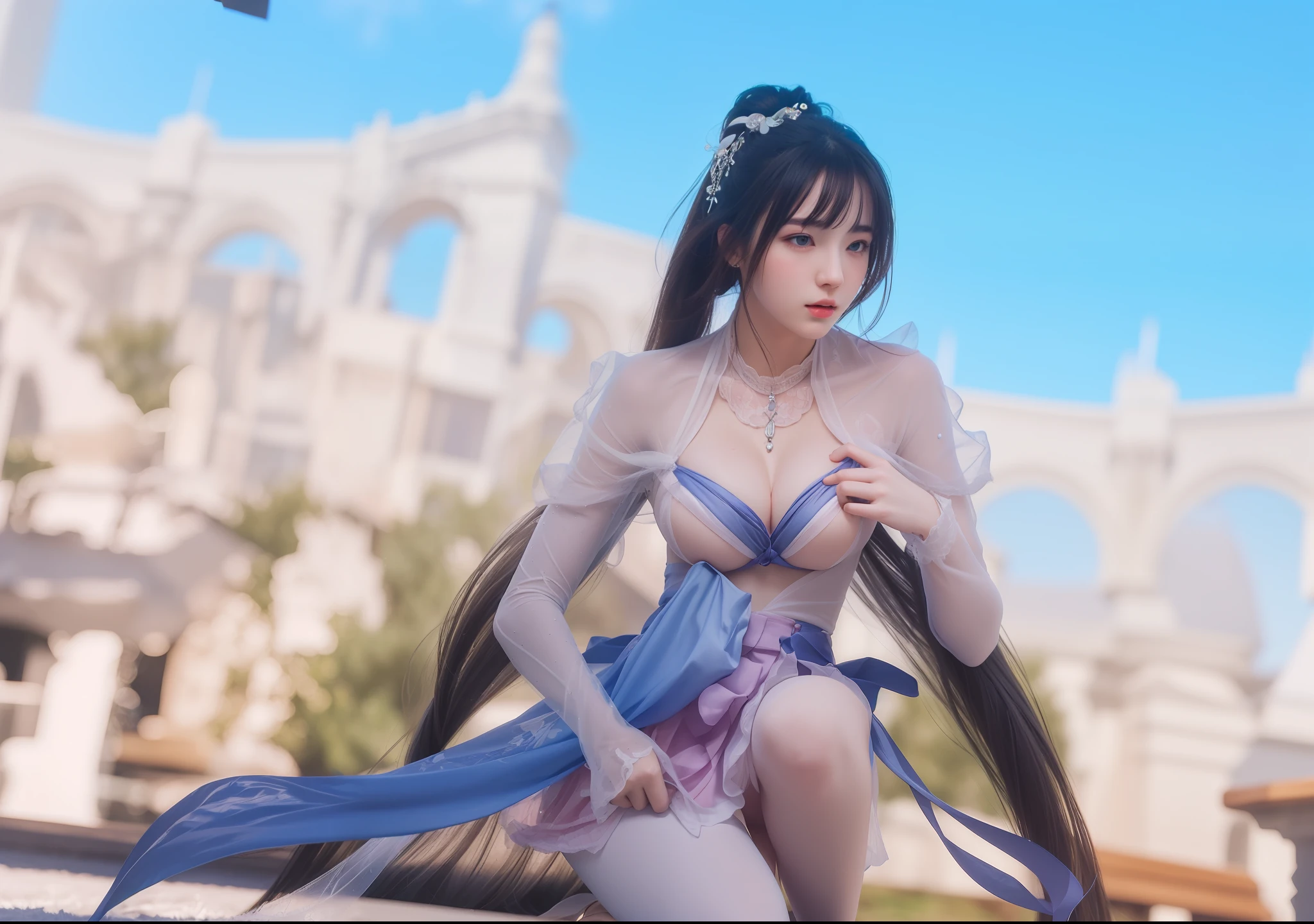 (nsfw:1.2), (masterpiece, best quality, extremely detailed 8k, ultra hd, ultra-detailed, highly detailed, highly realistic, ultra-realistic, photo realistic), (1girl:1.5), (detailed realistic skin), (realistic big breasts), slender abs, (closed mouth:1.4)